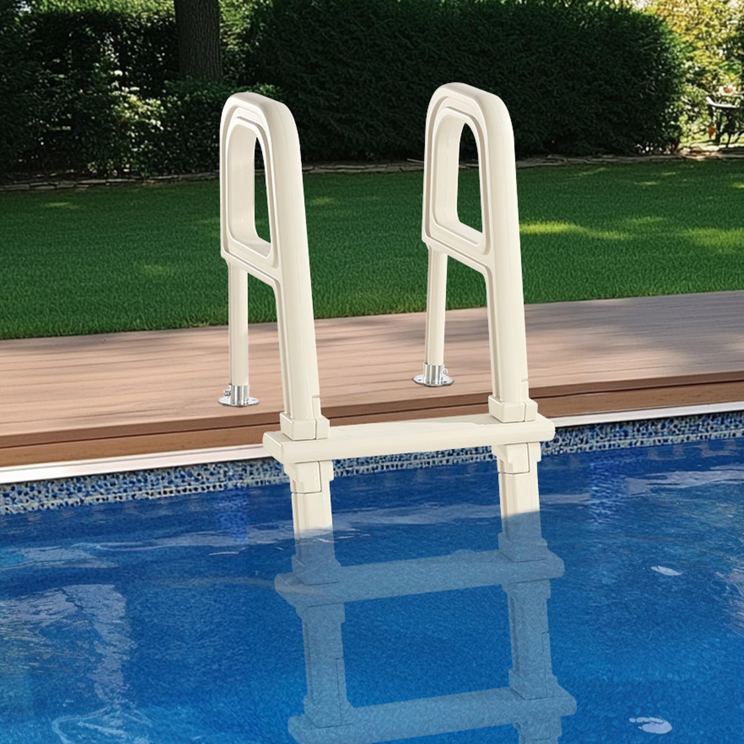 VEVOR Échelle de Piscine Inclinée en Plastique avec 2 Rampes, 5 Marches Antidérapantes, Capacité de Charge 136 kg, pour Piscines Creusées de 122-137 cm, Terrasse, Jardin, Maison, Intérieur, Extérieur