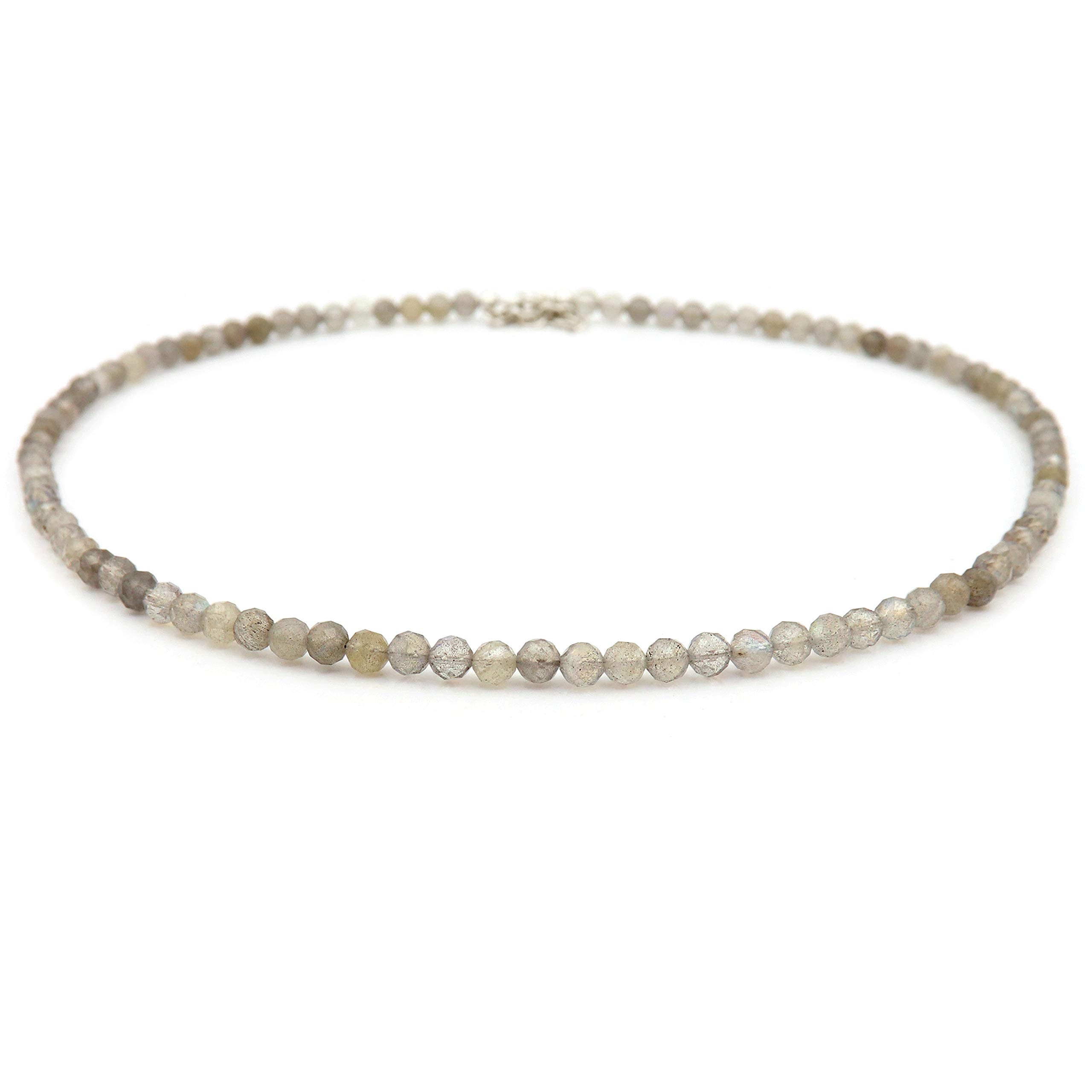 Mujer Unisex Plata fina 925 plata de ley Round Faceted Grey Labradorite