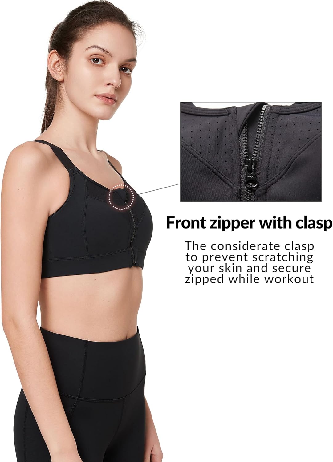 Yvette Adjustable Sports Bras for Women High Impact - Zip Front Sports Bra Plus Size Wireless for Running Workout - Image 4