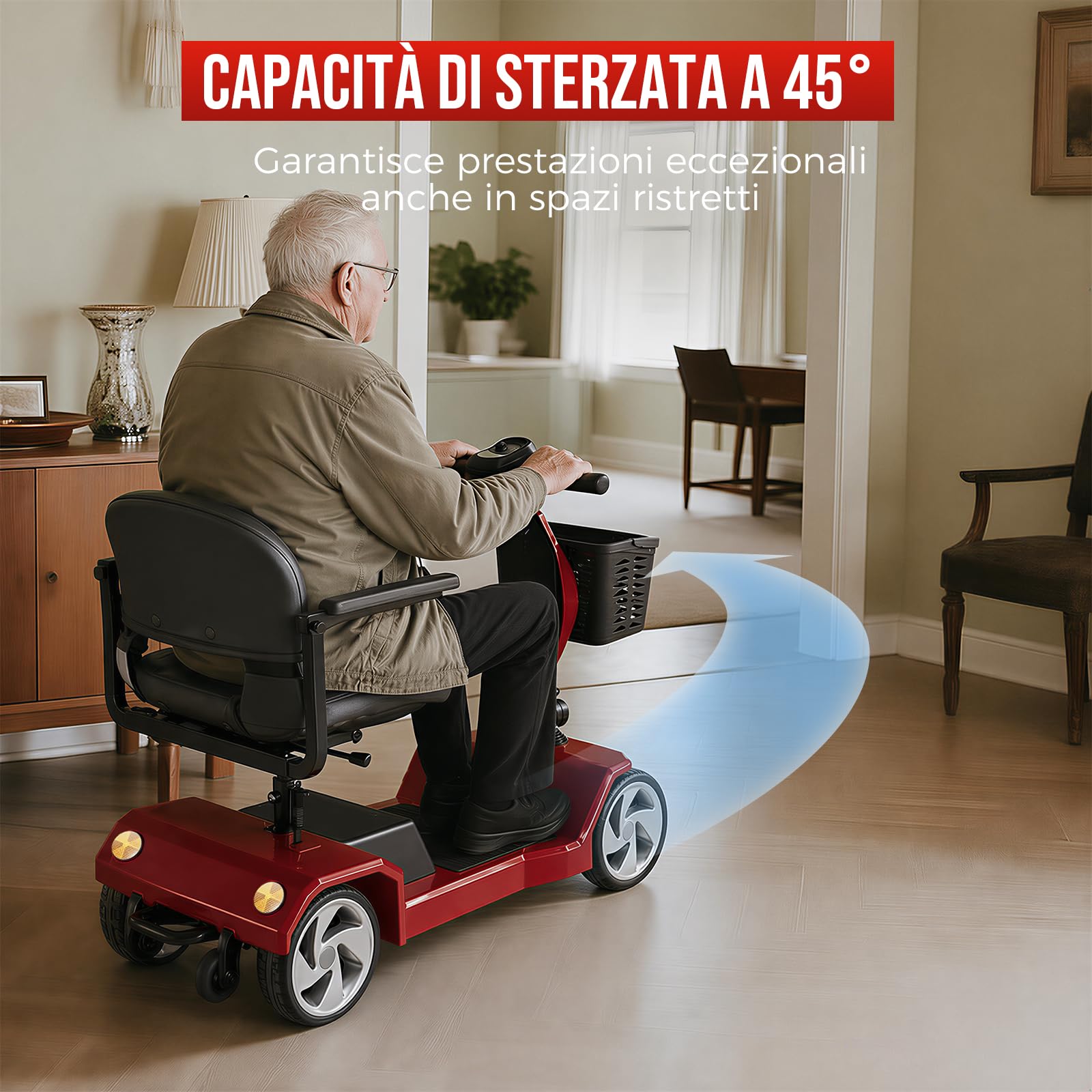Monopattino pieghevole per anziani, sedia a rotelle elettrica alimentata nera, 4 ruote scooter per mobilità leggera per adulti, scooter per mobilità con sedile, scooter motorizzato da viaggio