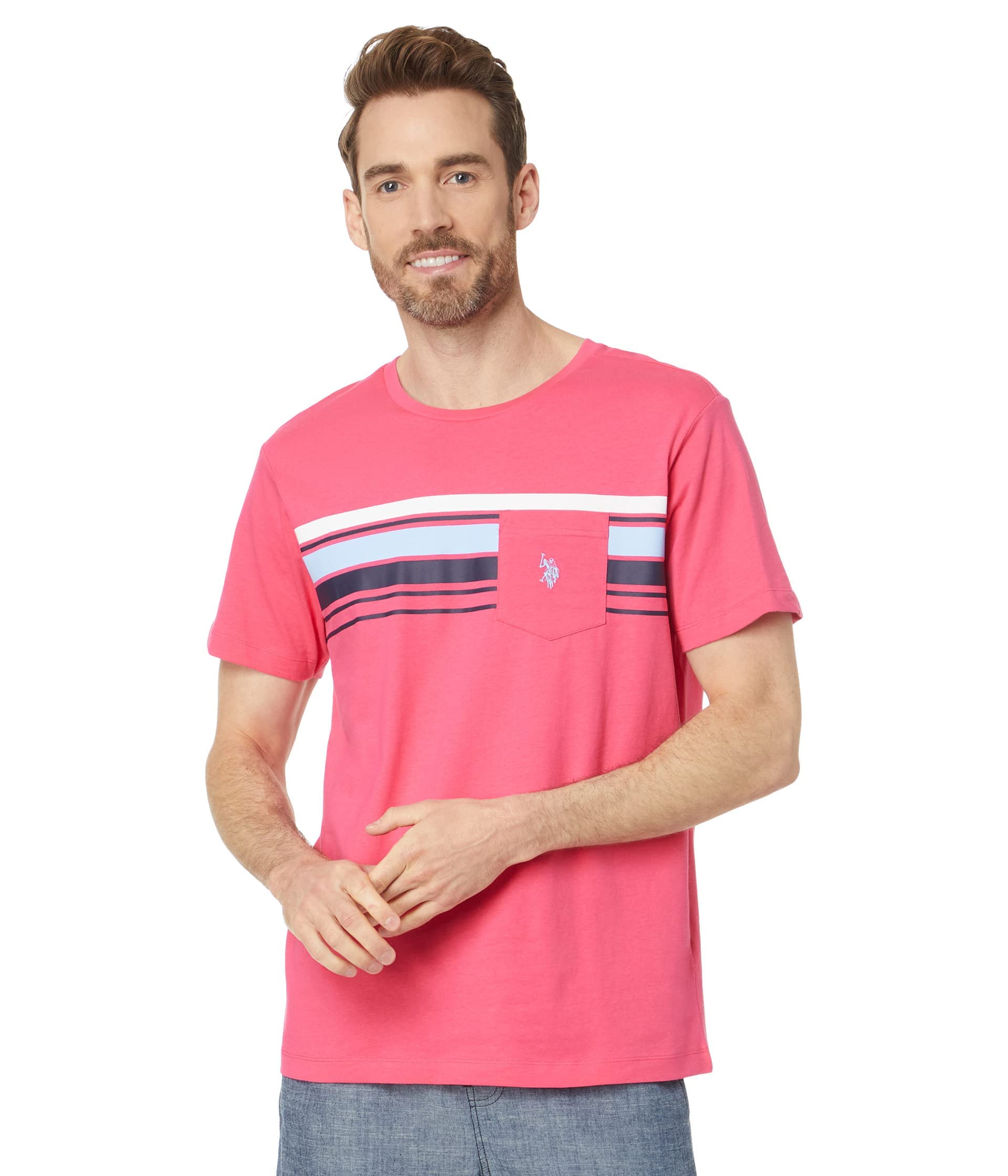 U.S. Polo Assn. Camiseta de manga corta con estampado de rayas en el pecho