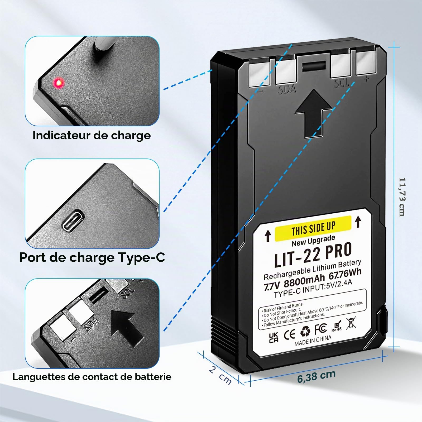 Lot de 2 batteries 8800 mAh 2026 LIT-22 rechargeables 7,7 V au lithium pour caméra de chasse SPYPOINT compatible avec les appareils photo de chasse mobiles Flex-M,-S, FLEX-G36, Flex-Plus (câble de