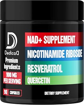 DEDICAD NAD Supplement with Liposomal Nicotinamide Riboside 900mg NR, Resveratrol, Quercetin - 90 Capsules - Cellular Production & Restoration, Aging Well, Vitality