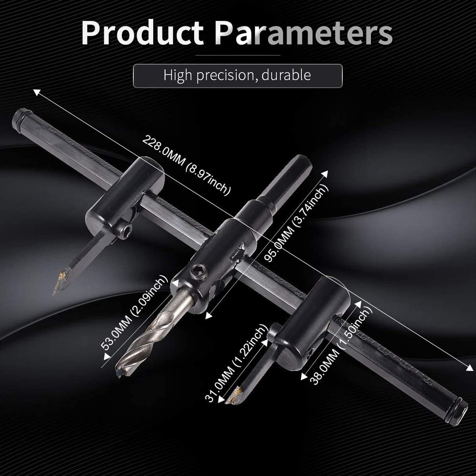 XHTLLO Adjustable Circle Hole Cutter Saw Kit Wood Drill Bit for Woodworking DIY, Round Cutting Tool[30-120 mm]