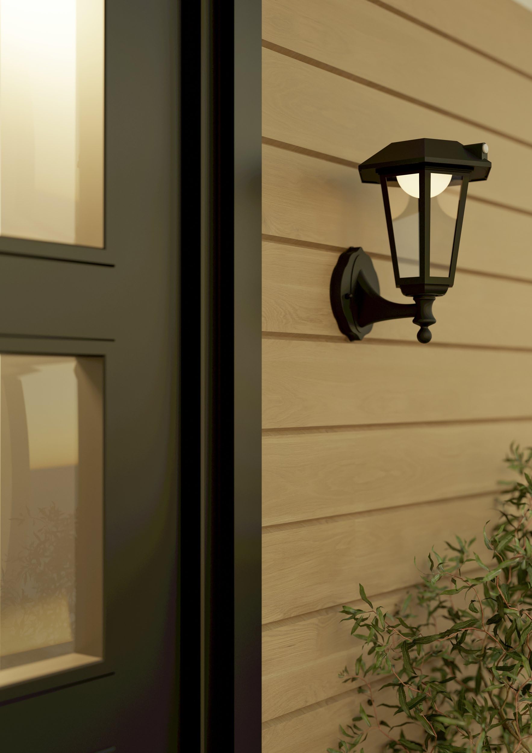 EGLO Solar Wandleuchte außen Prietta, 800 Lumen | Outdoor Solarlampe mit Bewegungsmelder, LED Außenlampe Vintage, Kunststoff in Schwarz mit Glas, warmweiß, IP44