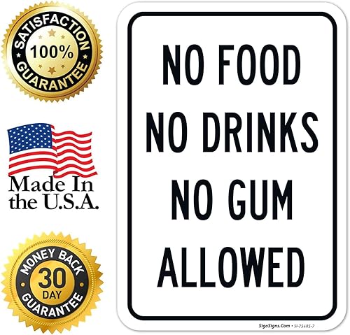 Miniatura 8 de Cartel de "No Food No Drinks No Gum Allowed", 10 x 7 pulgadas, calcomanías de vinilo de 4 mil, resistentes a la intemperie, fabricadas en Estados