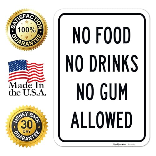 Miniatura 8 de Cartel de "No Food No Drinks No Gum Allowed", 10 x 7 pulgadas, calcomanías de vinilo de 4 mil, resistentes a la intemperie, fabricadas en Estados