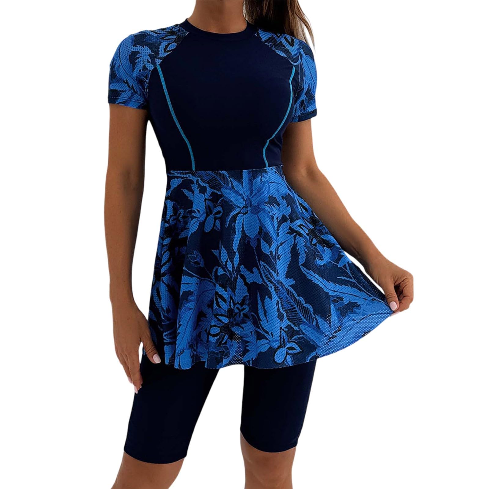 2 pièces Imprimé Floral Modest Burkini Maillot de Bain à Manches Courtes pour Femmes Musulmanes Maillot de Bain Arabe Unique