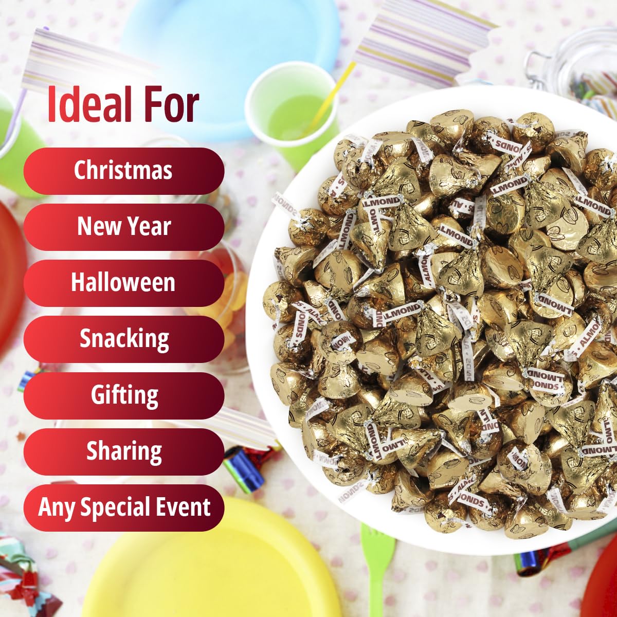 Almond Kisses, 2lb Pack of Chocolate Kisses Bulk, Ideal Gold Chocolate for Parties, Events or Stocking Up on Your Favorite Chocolates, Perfect Gold Wrapped Candy for Sharing and snacking