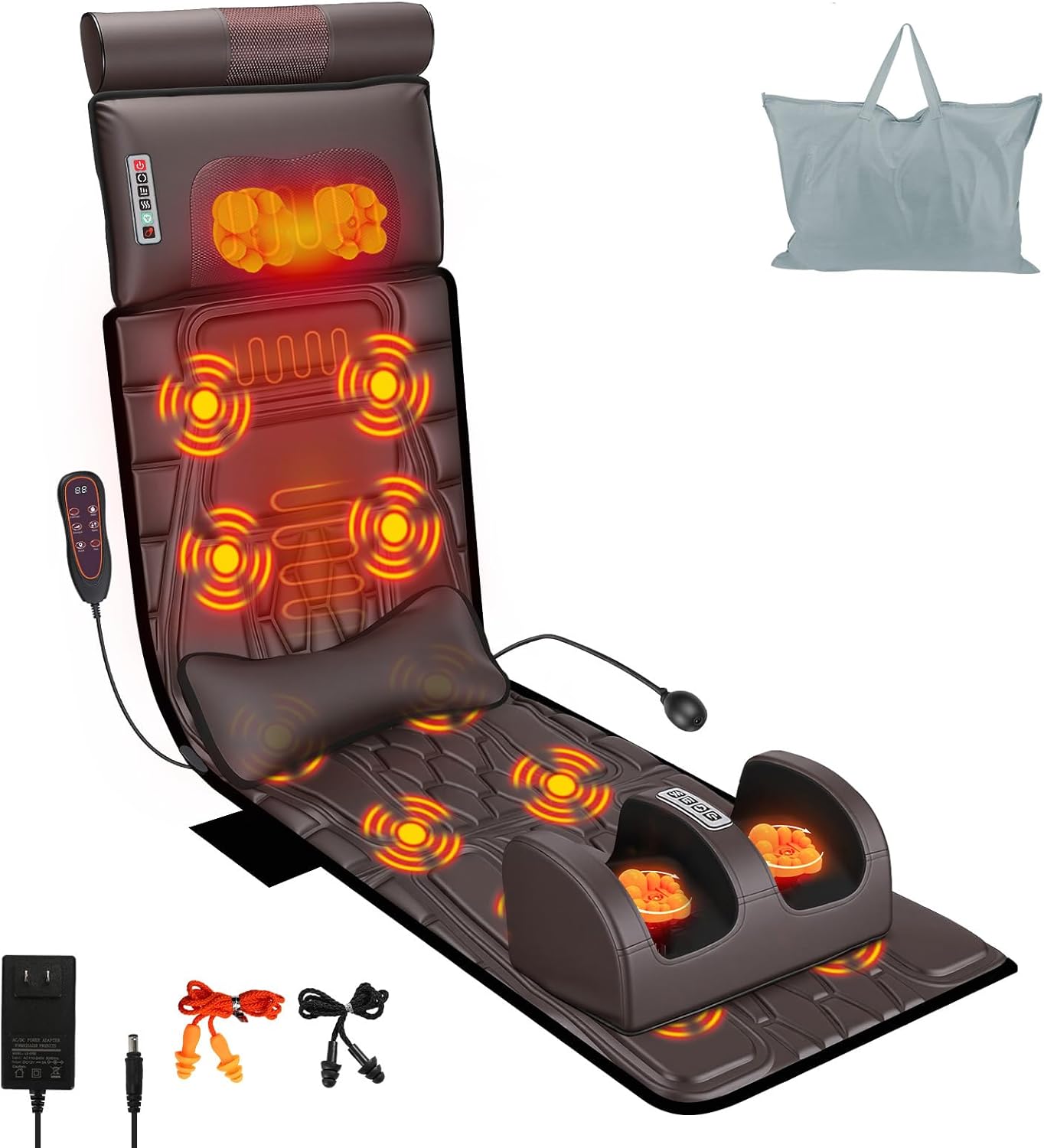 Full Body Massage Mat with Heat, 12 Vibration Nodes Massage Chair Pad with 3 Heating Levels, Multifunctional Full Body PU Seat Back Massager with Head Lumbar Foot Massage Pillow for Home Office