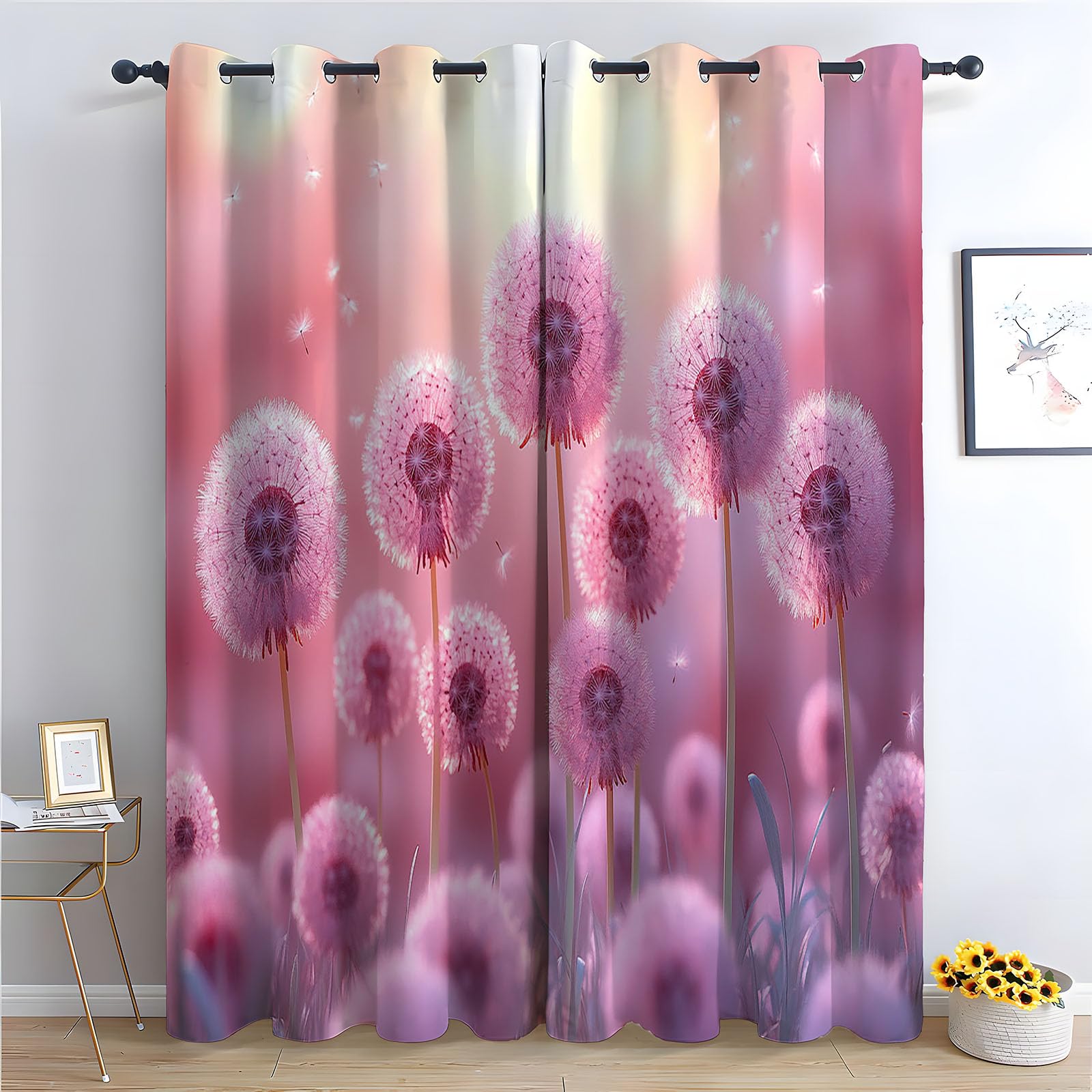 WIKEO Curtains for Living Room Natural Flower Scenery Blackout Grommet Drapes Printed Pattern Floral Window Curtain Panels for Bedroom Aesthetic, 2 Panels Set-52 W x 96" L (Pack of 2)