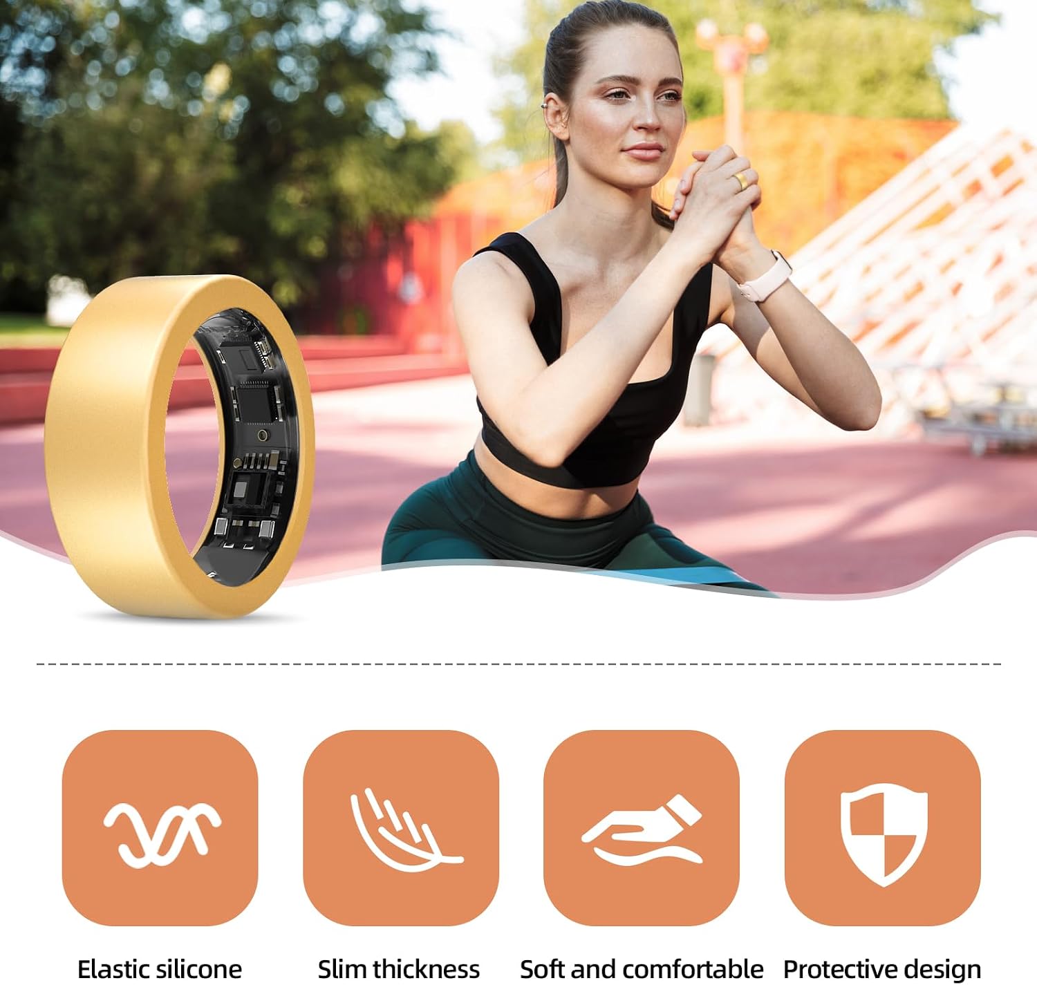 Silicone Protector Compatible with RingConn Gen 2/Gen 2 Air, Elastic Cover for Working Out (S, Gold+Rosegold)