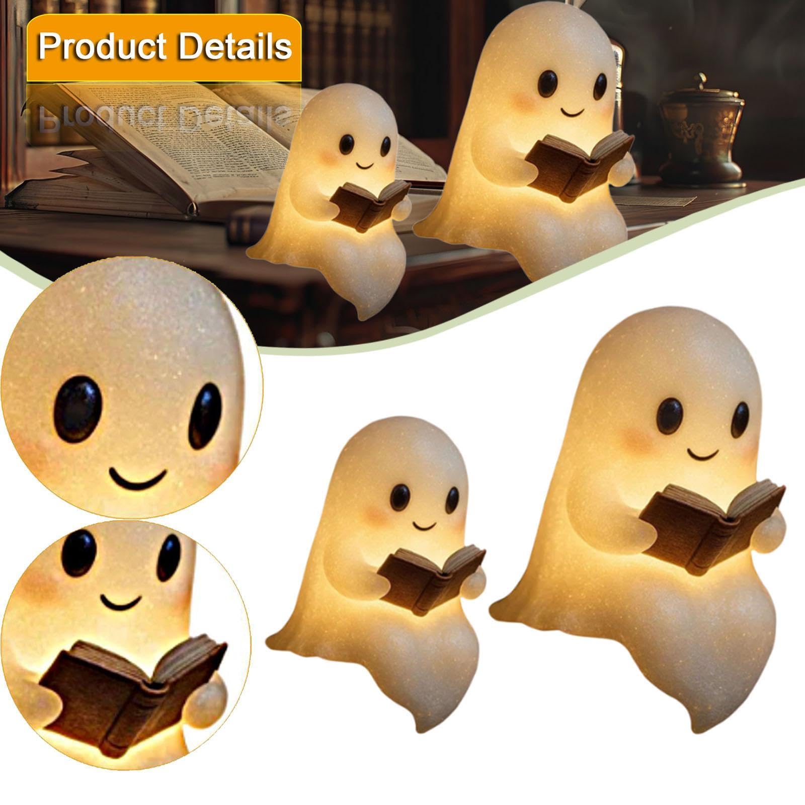 2Pcs Geister Leselampe, LED Geister Nachtlicht für Schlafzimmer Bücherregal | 3D Harz Geistfigur | Niedliche Geister-Leselampe | Ghost Reading Book Lamp für Leser & Buchliebhaber | Halloween Deko