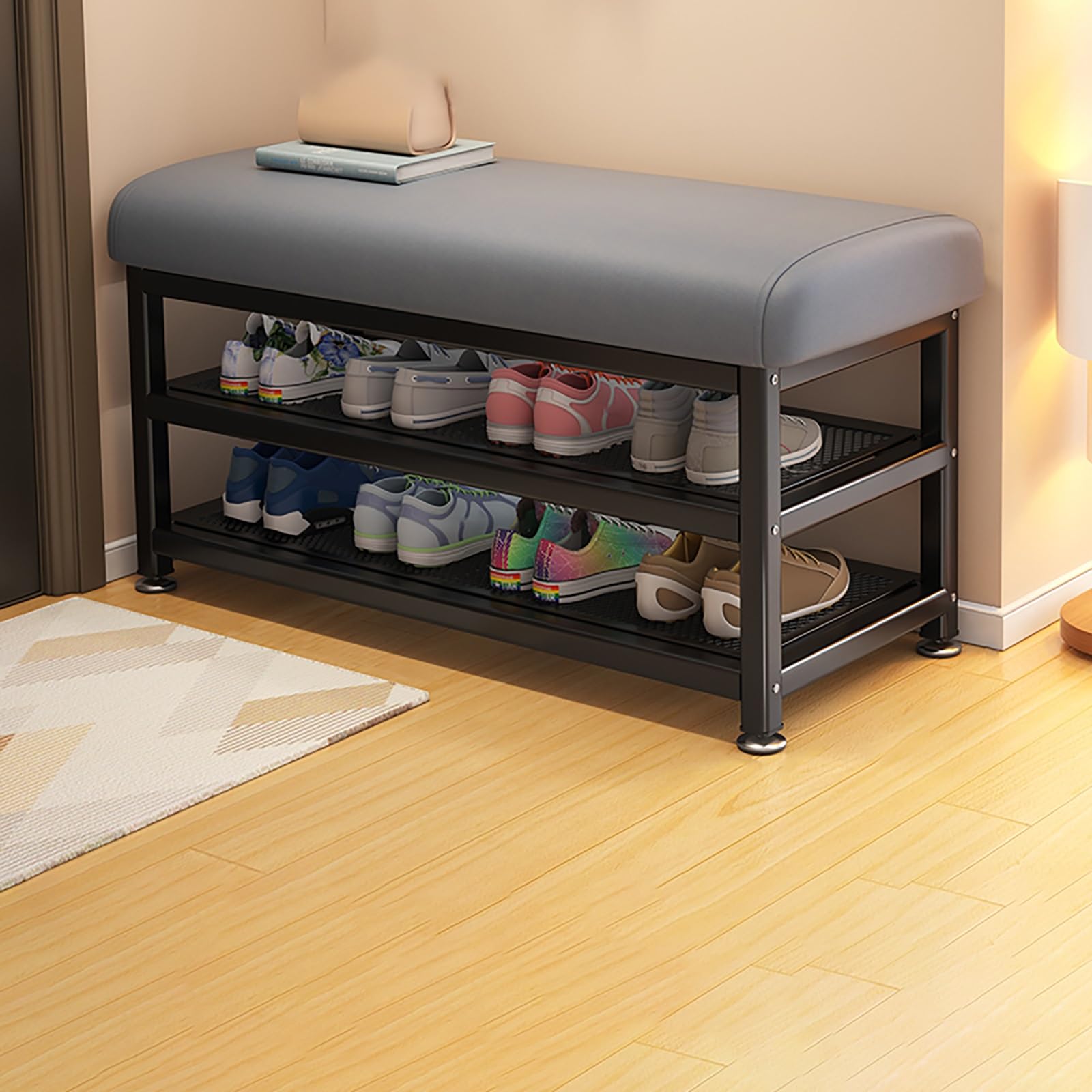 MSHGSKU Upholstered Entryway Bench with Shoe Rack Space Saving Storage nizer for Hallway & Living Room (Grey 80x30x50cm) Stylish & Functional Furniture
