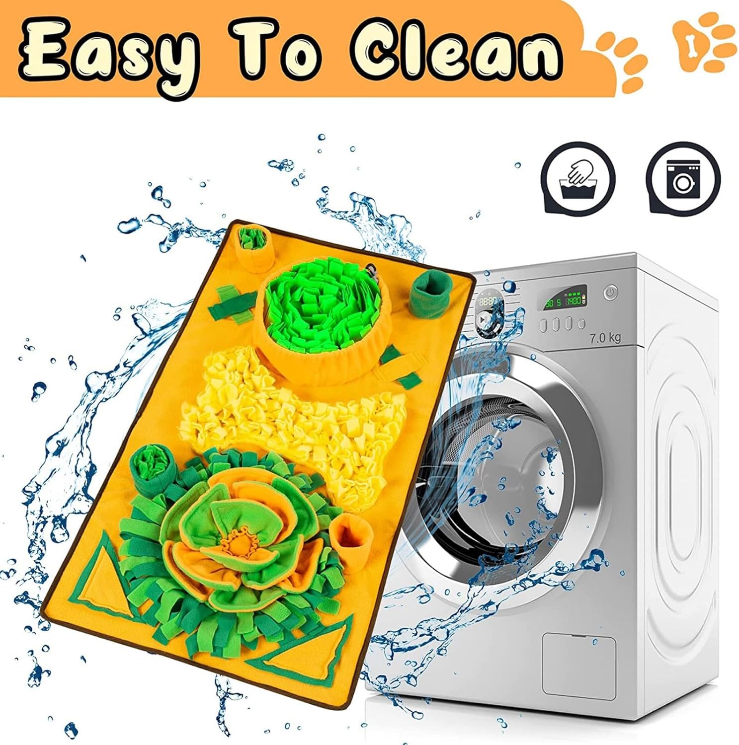 Snuffle Mat for Dogs Large Breed, Nosework Interactive Sniffing Mat for Cats Rabbits 34inch x 19.3inch, Pet Dog Toy Feeding Mat Floors Anti-Slip Could be Folded Free, Orange