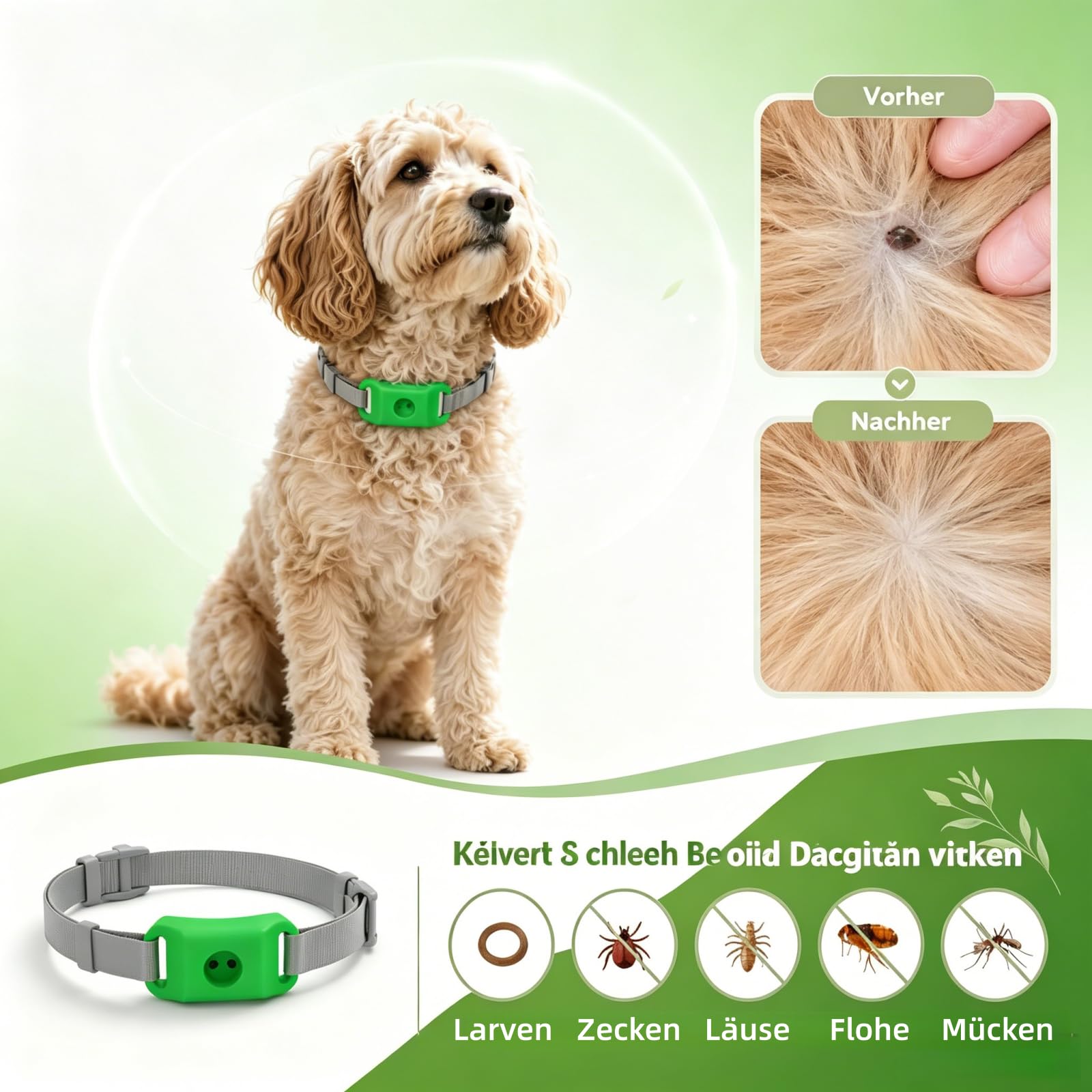 Ciondolo naturale per cani senza pulci e zecche, senza pesticidi chimici, clip protettiva vegetale con lento rilascio di profumo, per tutte le razze di cani (nero, 3 pezzi)