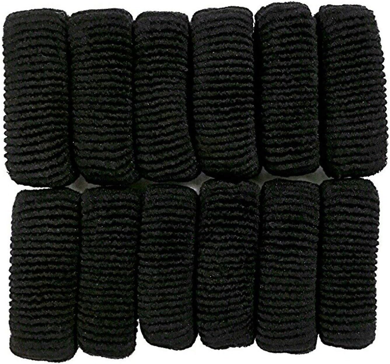 Hair Ties for Women - 12 Pack Black Cotton Elastic Hair Bands for Thick Hair, Office, Gym & Daily Use