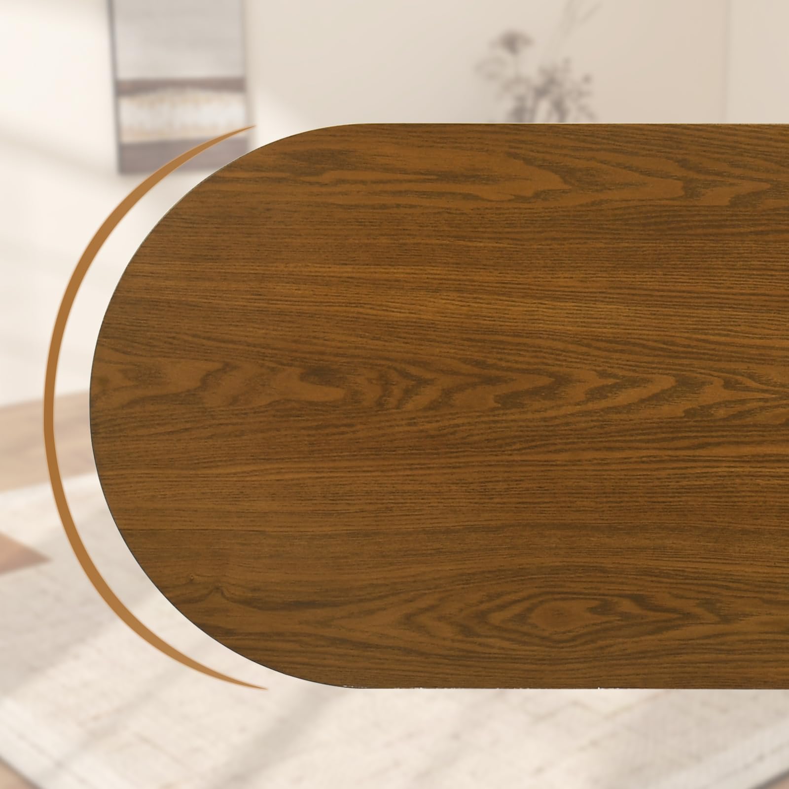 47.25" L Walnut Wood Oval Bench, Solid Wood Dining Bench with Wooden Legs for Dining Room, Restaurant, 1 Piece