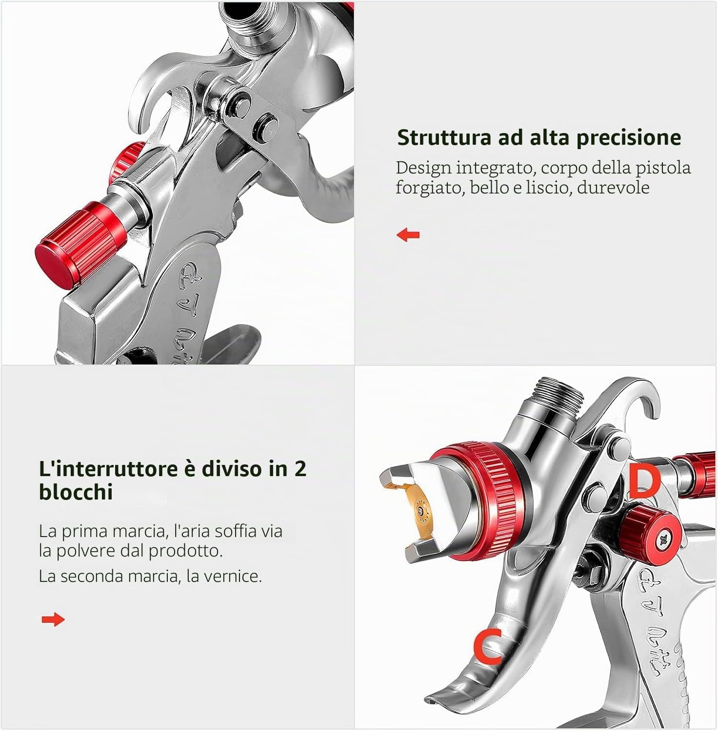 Pistola per verniciatura HVLP a gravità, pistola a spruzzos per auto, piccola riparazione pistola a spruzzo per rivestimento in pelle, mini pistola a spruzzo manuale 1,4/1,7/2,0 mm