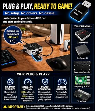 Besavior P5General Converter USB Adapter Emulator for PS5 Game - Compatible with XIM Matrix, REASNOW Converter and Various Arcade Controller to Play All PS5 Games 1000Hz Ultra-Low Lag