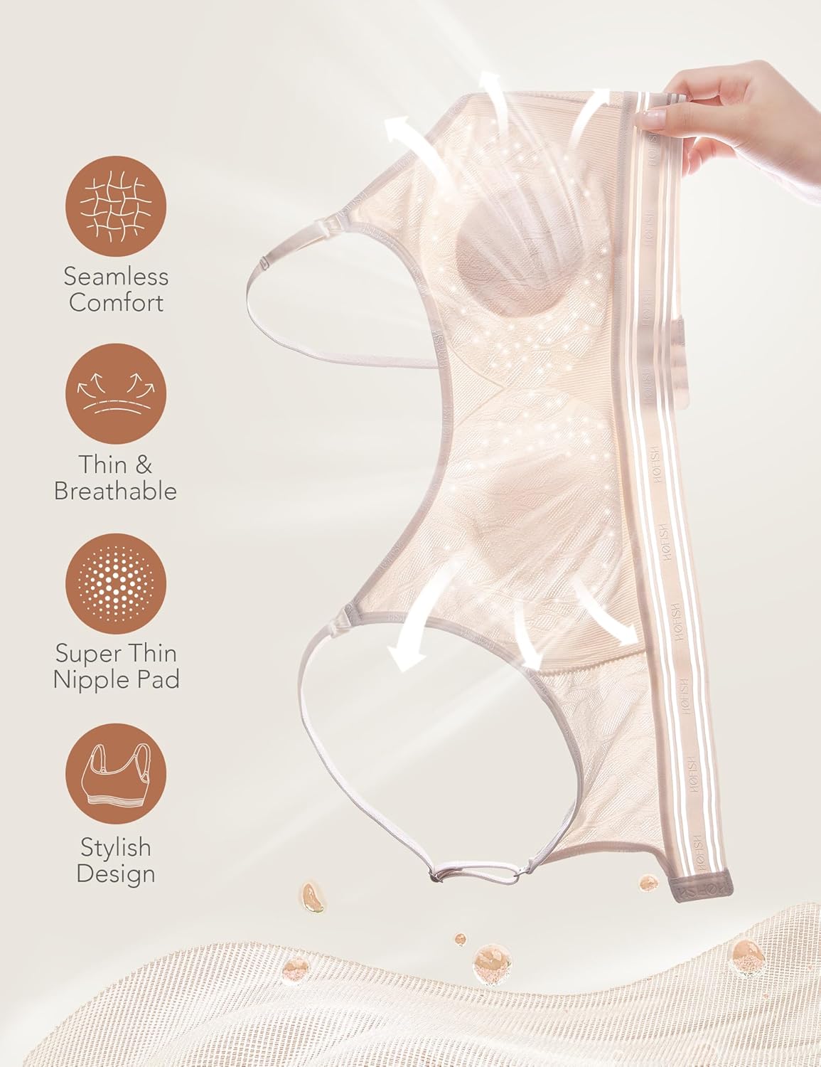 HOFISH Cooling Nursing Sleep Bra – Wirefree Mesh Maternity Bralette with One-Hand Access & Air-Knit Comfort Beige Large