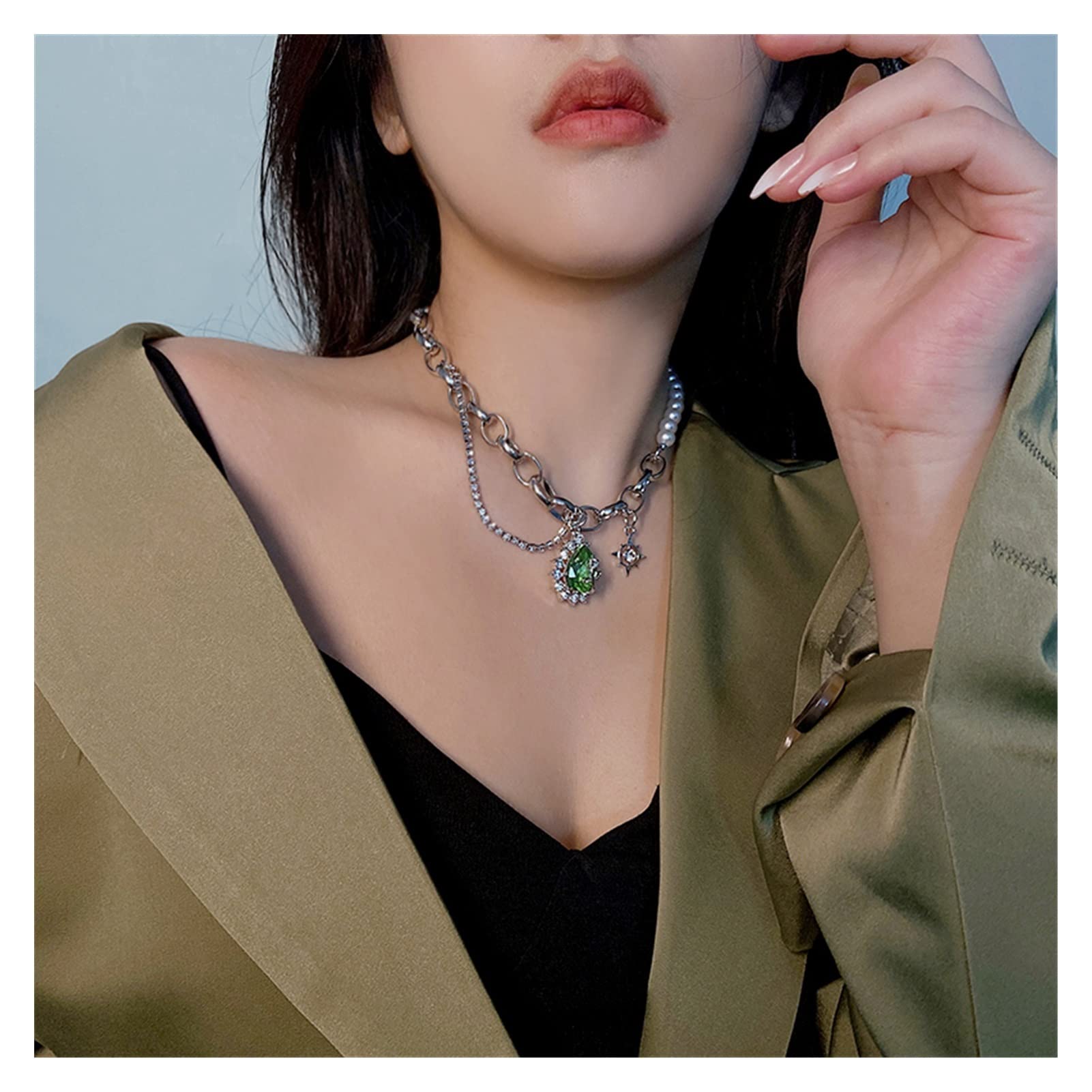 Collares Collares de Empalme de Estilo romántico francés Vintage for Mujer Sentido de Cadena de eslabones de Lujo Colgantes de Gota de Agua Joyería Accesorios de Baile Collar de Mujer