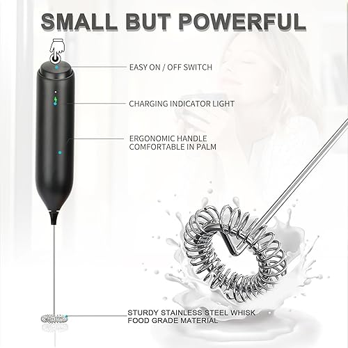 Miniatura 2 de FYY Espumador de leche recargable de mano, fabricante de espuma eléctrica con base de carga inalámbrica, mezclador de bebidas con soportes para