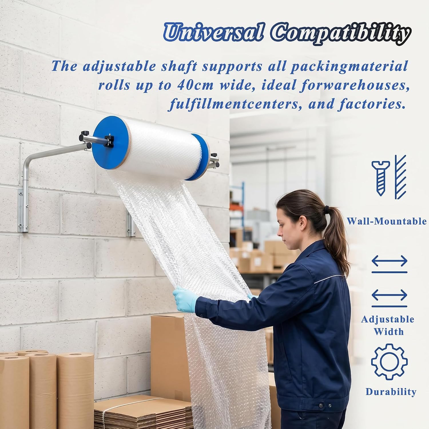 Dispenser per Rotolo di Pluriball, Supporto per Rotolo di Pluriball da 40 Cm (15,75 Pollici), Facile da Installare, Materiale per Tubi Zincato Ispessito, Non Facile da Arrugginire, per