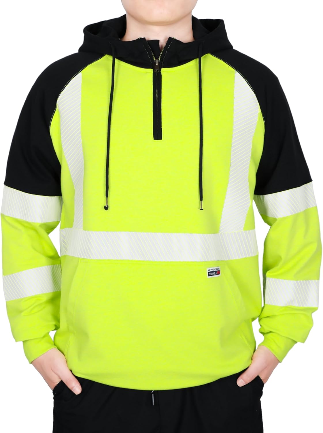 TICOMELA FR Reflective Hoodie for Men,Flame Resistant 7.5oz Lightweight Cotton Sweatshirt–High Visibility Non-Fleece Workwear