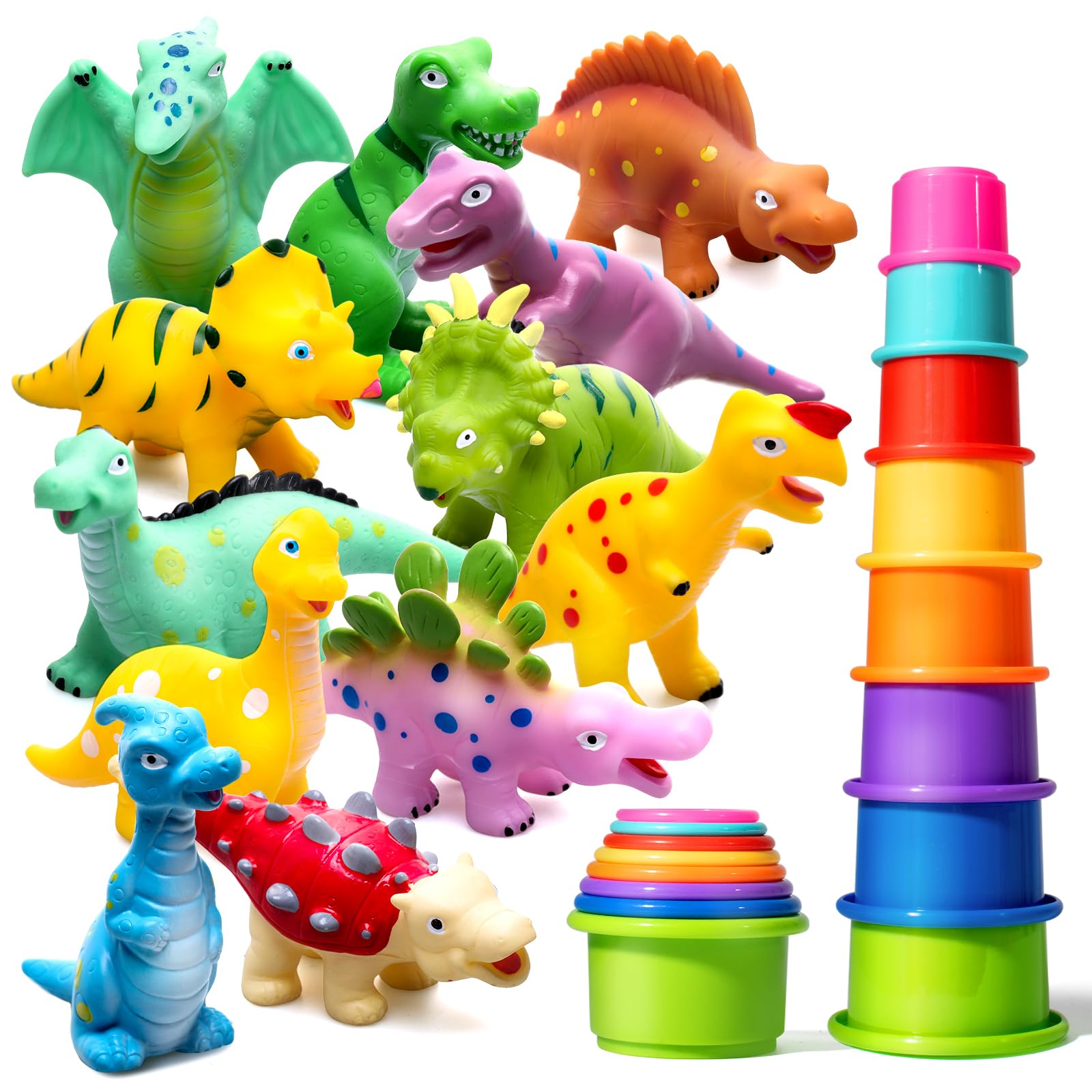 Hely Cancy Dinosaur Bath Toys for Toddler, No Hole Baby Bathtub Shower Water Pool Toys