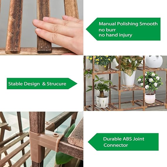 Ahşap Bitki Standı – 7 Katlı Çiçek Rafı, Yüksek Sıcaklıkta Karbonize Edilmiş Dayanıklı Ahşap, Balkon, Salon ve Bahçe Dekoru İçin Çok Katlı Saksılık, Dekorasyon DIY