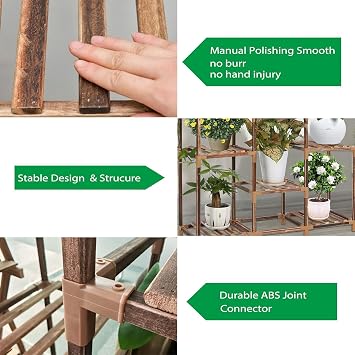 Ahşap Bitki Standı – 7 Katlı Çiçek Rafı, Yüksek Sıcaklıkta Karbonize Edilmiş Dayanıklı Ahşap, Balkon, Salon ve Bahçe Dekoru İçin Çok Katlı Saksılık, Dekorasyon DIY