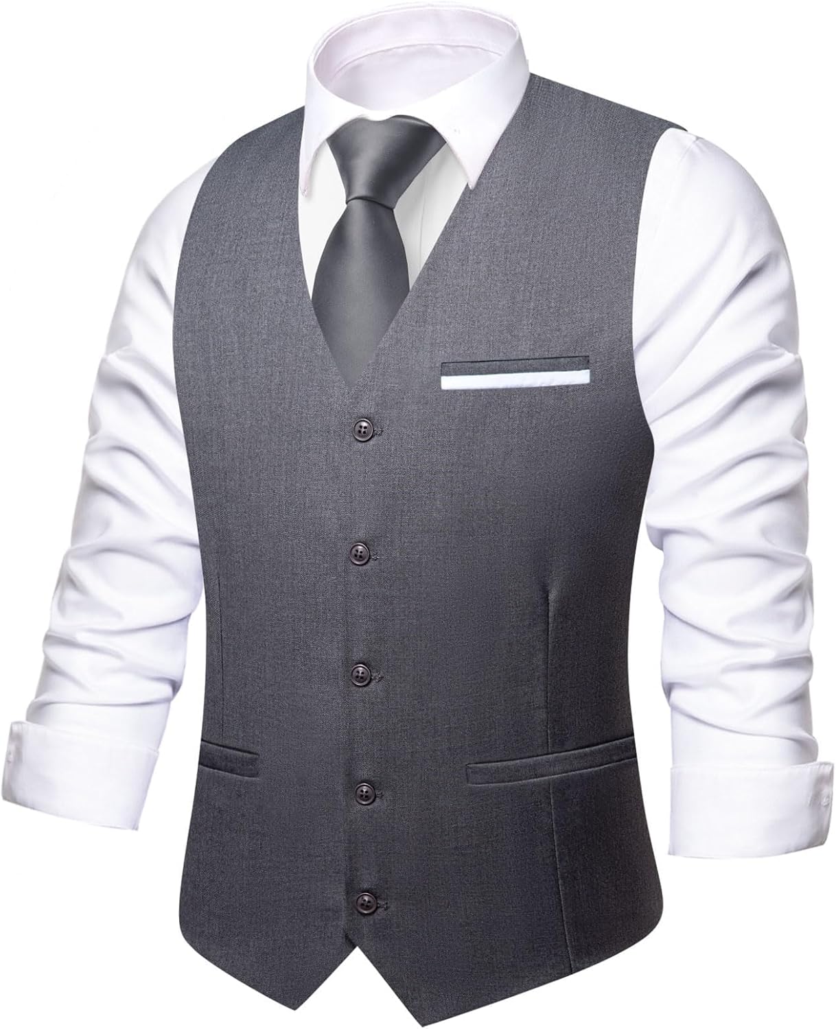 Hi-Tie Men's Formal Suit Vest Solid Fit Vest for Men 3 Pockets V Neck Waistcoat Business Wedding Casual