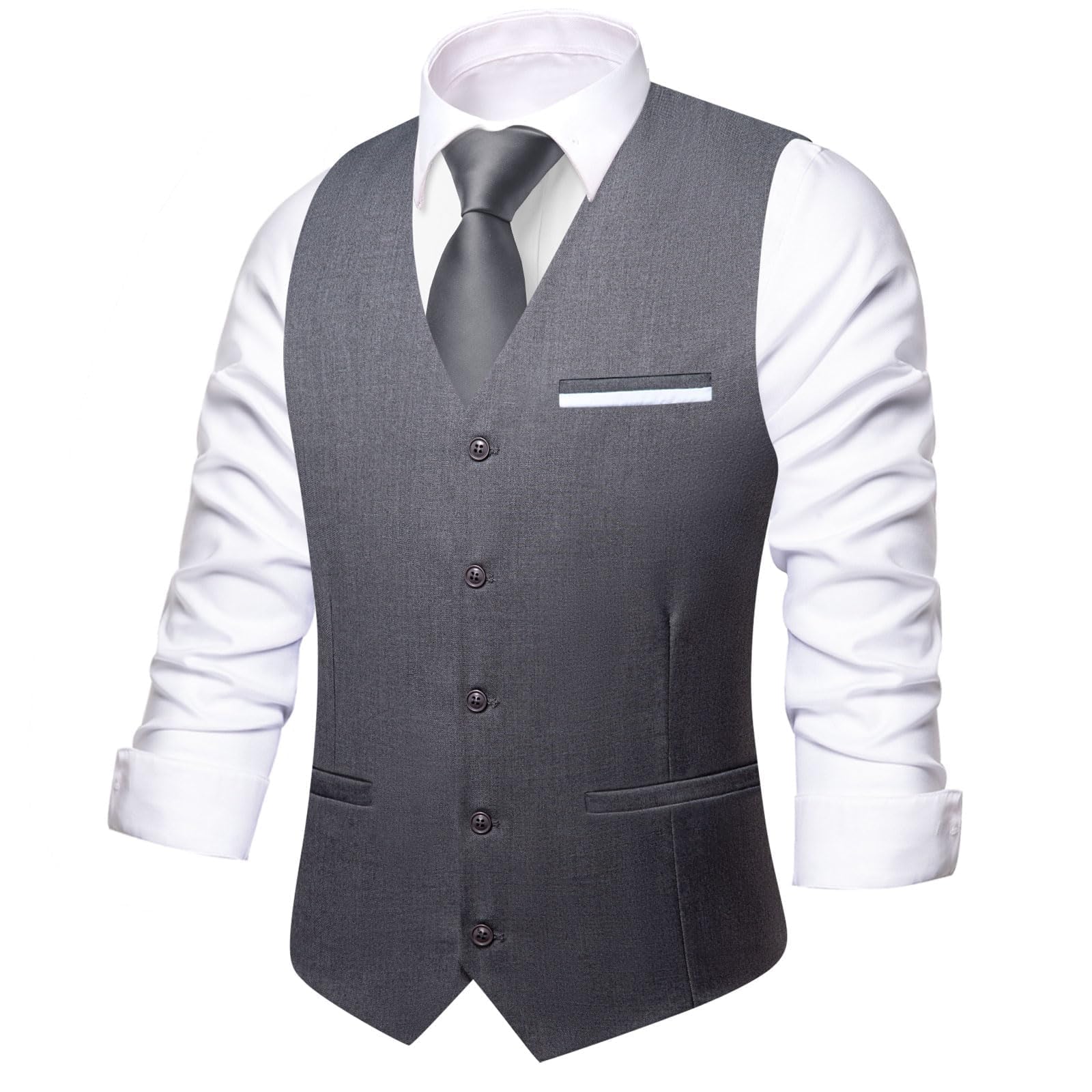 Hi-Tie Men's Formal Suit Vest Solid Fit Vest for Men 3 Pockets V Neck Waistcoat Business Wedding Casual