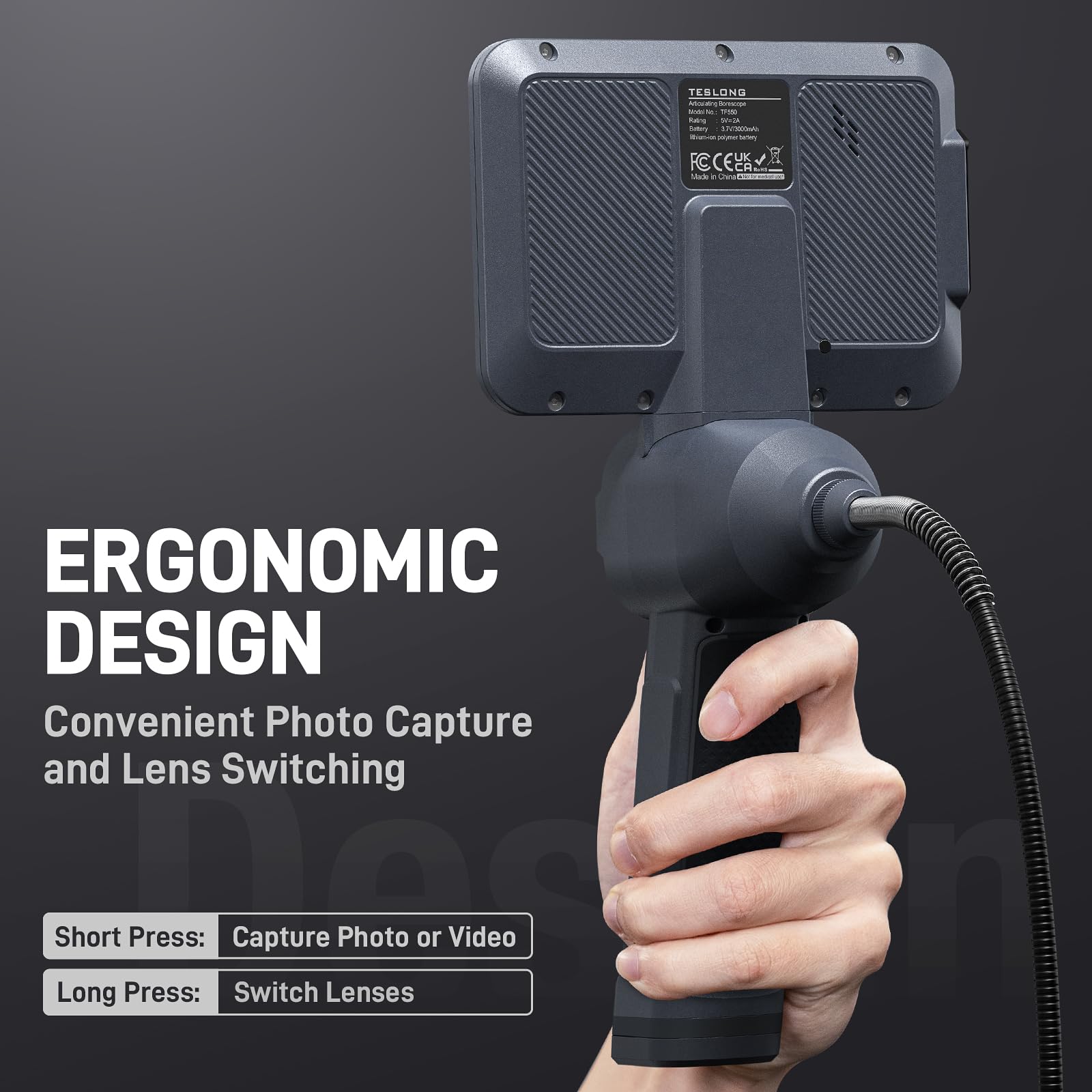 Teslong Dual Lens 4-Way Articulating Borescope for Wall Engine Inspection — Amazon image 6