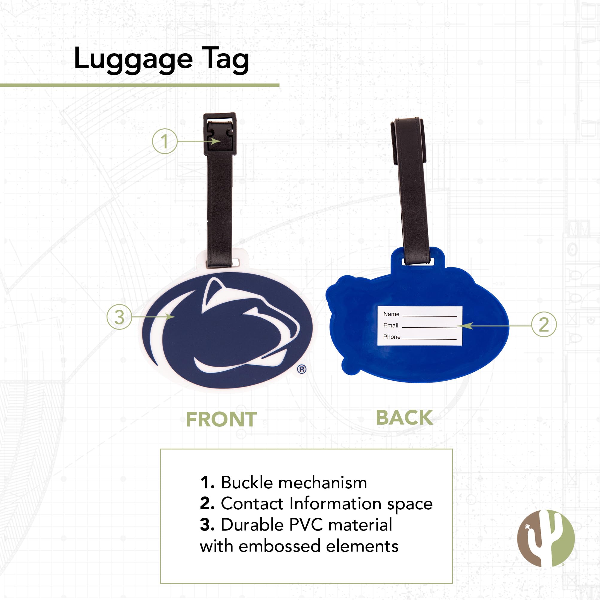 Desert Cactus Penn State Luggage Tag PSU Nittany Lions Durable PVC Travel ID Label for Bags and Backpacks (Design A)