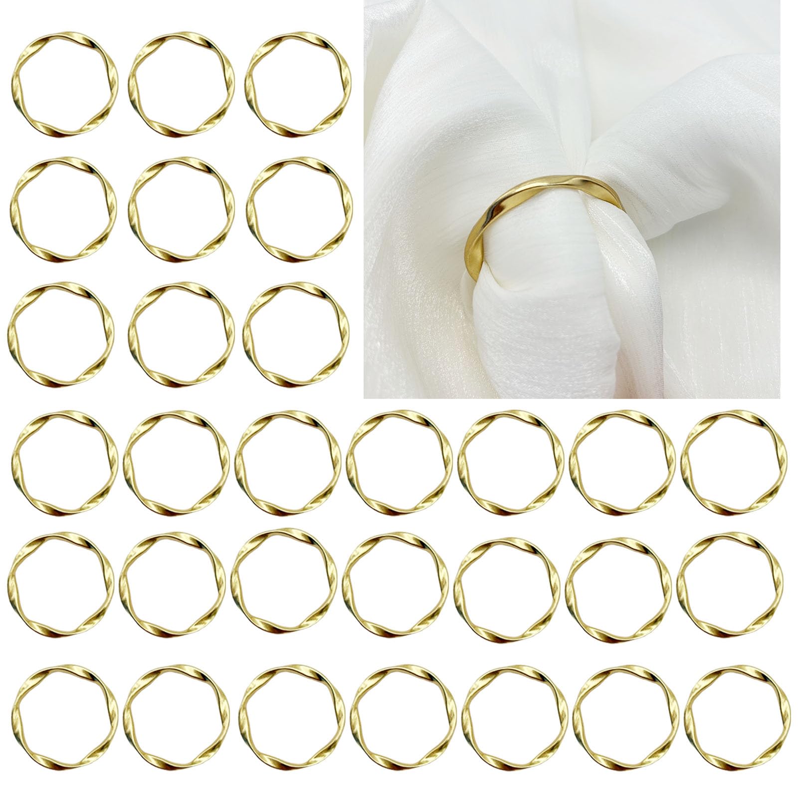 Gold Napkin Rings Set of 100,Matte Metal Twisted Wave Shaped Napkin Holders