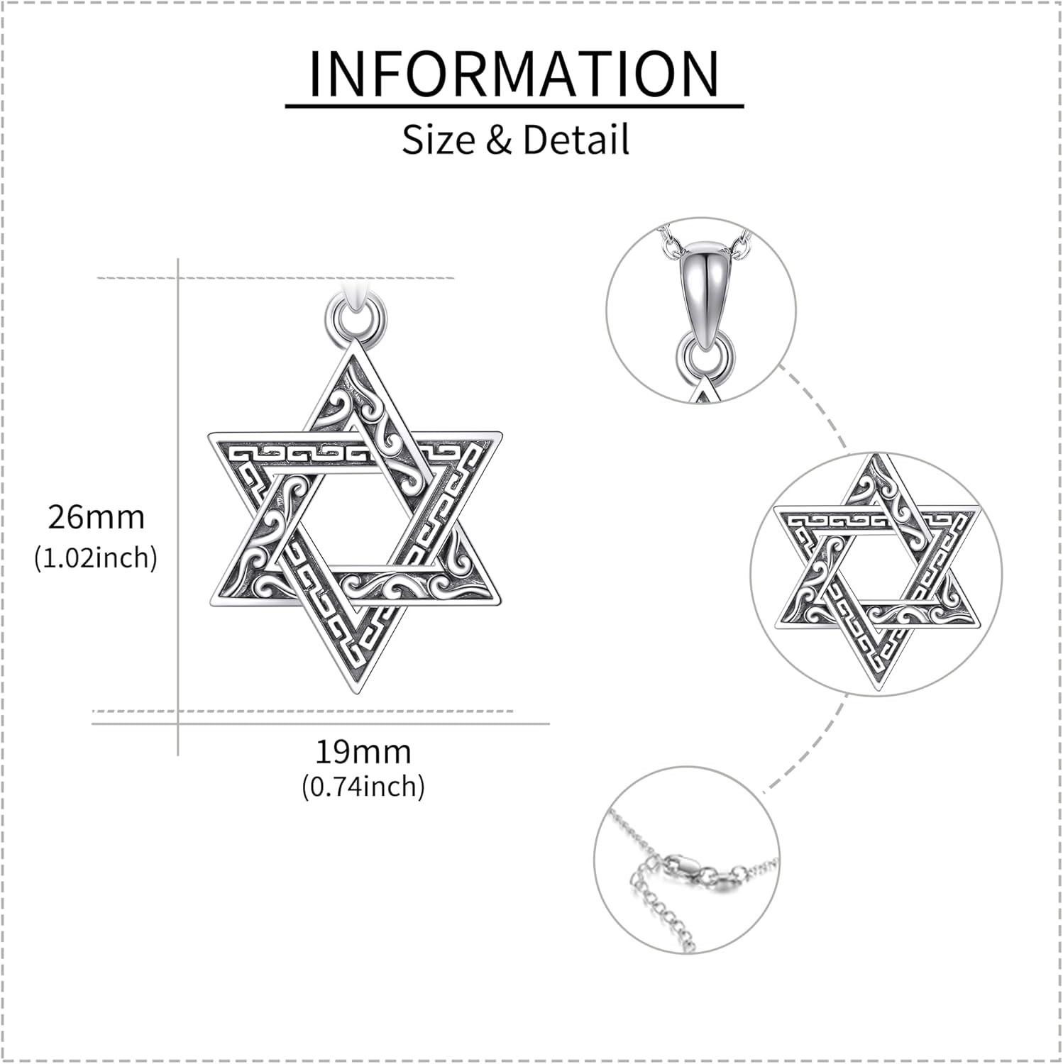 URONE Star Of David Necklace 925 Sterling Silver Star Of David Pendant Jewish Star Necklace David Star Jewelry Gifts For Men Women - Image 3