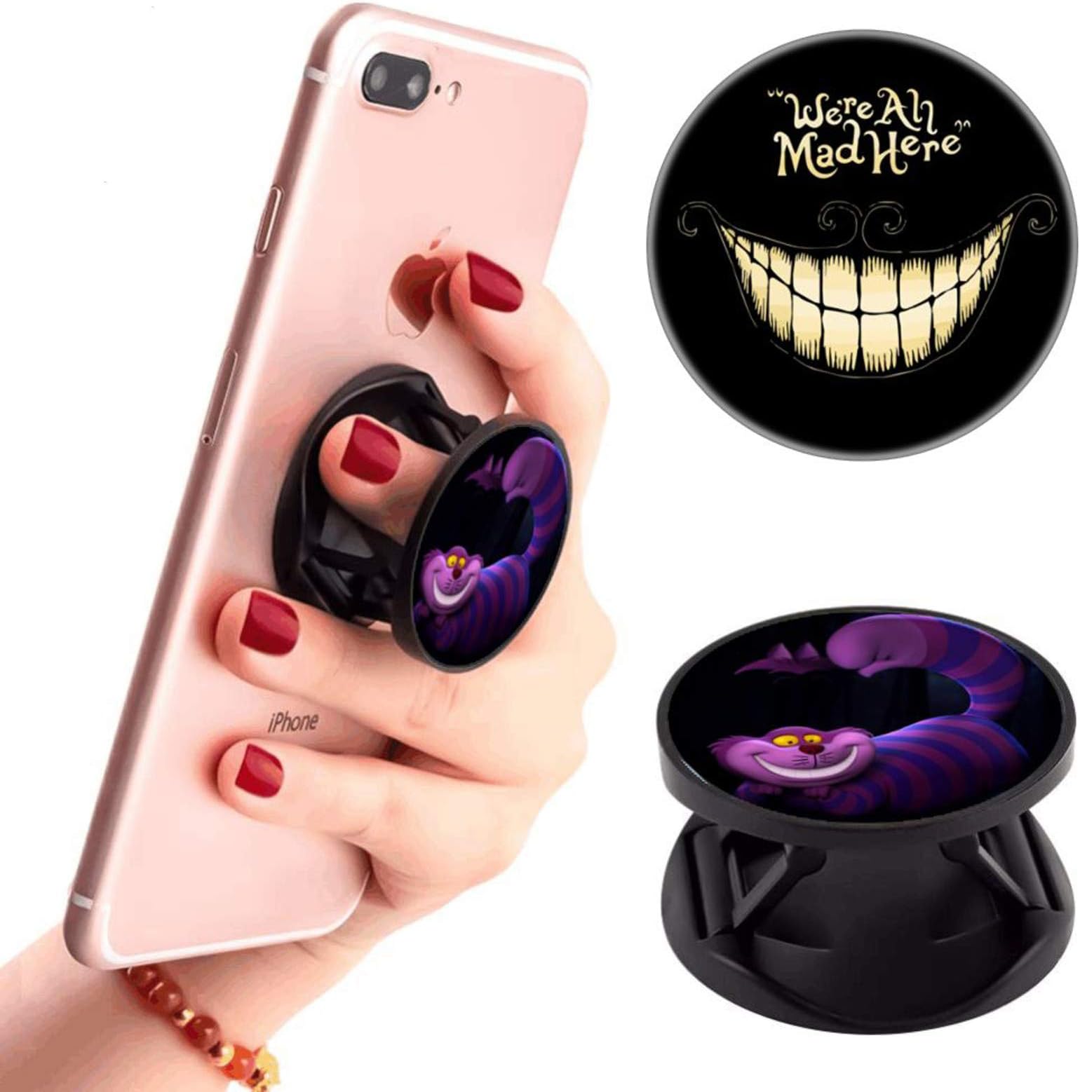( 2 Pack ) Multifunction Foldable Phone Finger Kickstand Cheshire Cat Smile Face Cell Phone Stand Holder and Grip Mount Compatible for Smartphones and Tablet
