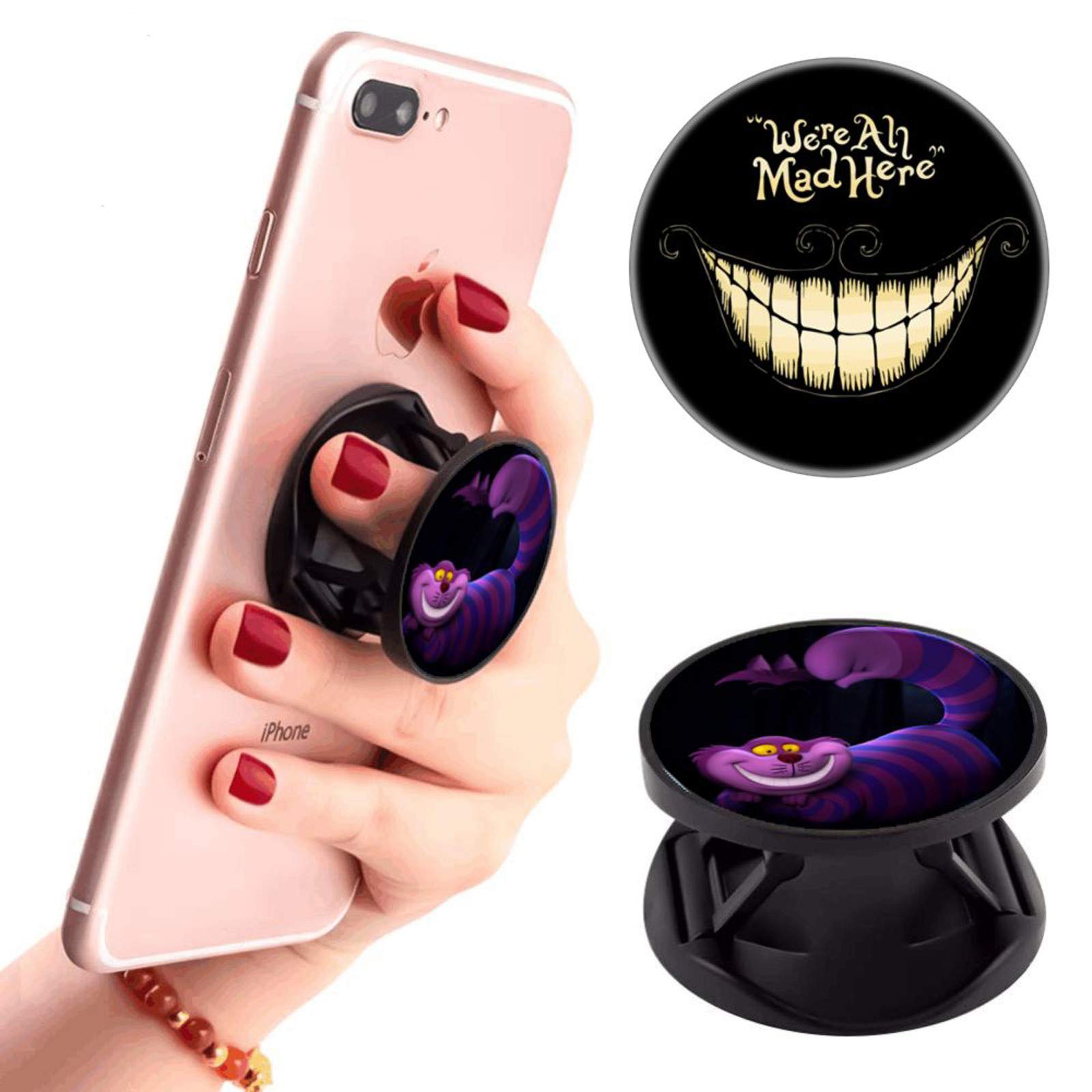 ( 2 Pack ) Multifunction Foldable Phone Finger Kickstand Cheshire Cat Smile Face Cell Phone Stand Holder and Grip Mount Compatible for Smartphones and Tablet