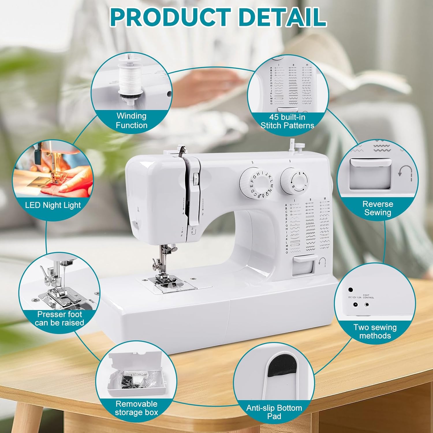 Mini Sewing Machine for Beginners Kids, Portable Sewing Machine with 45 Built-In Stitches and High Speed, Double Needle with 42PCS Sewing Kit Us Plug (110v), Christmas Sewing Gifts for Women - Image 4