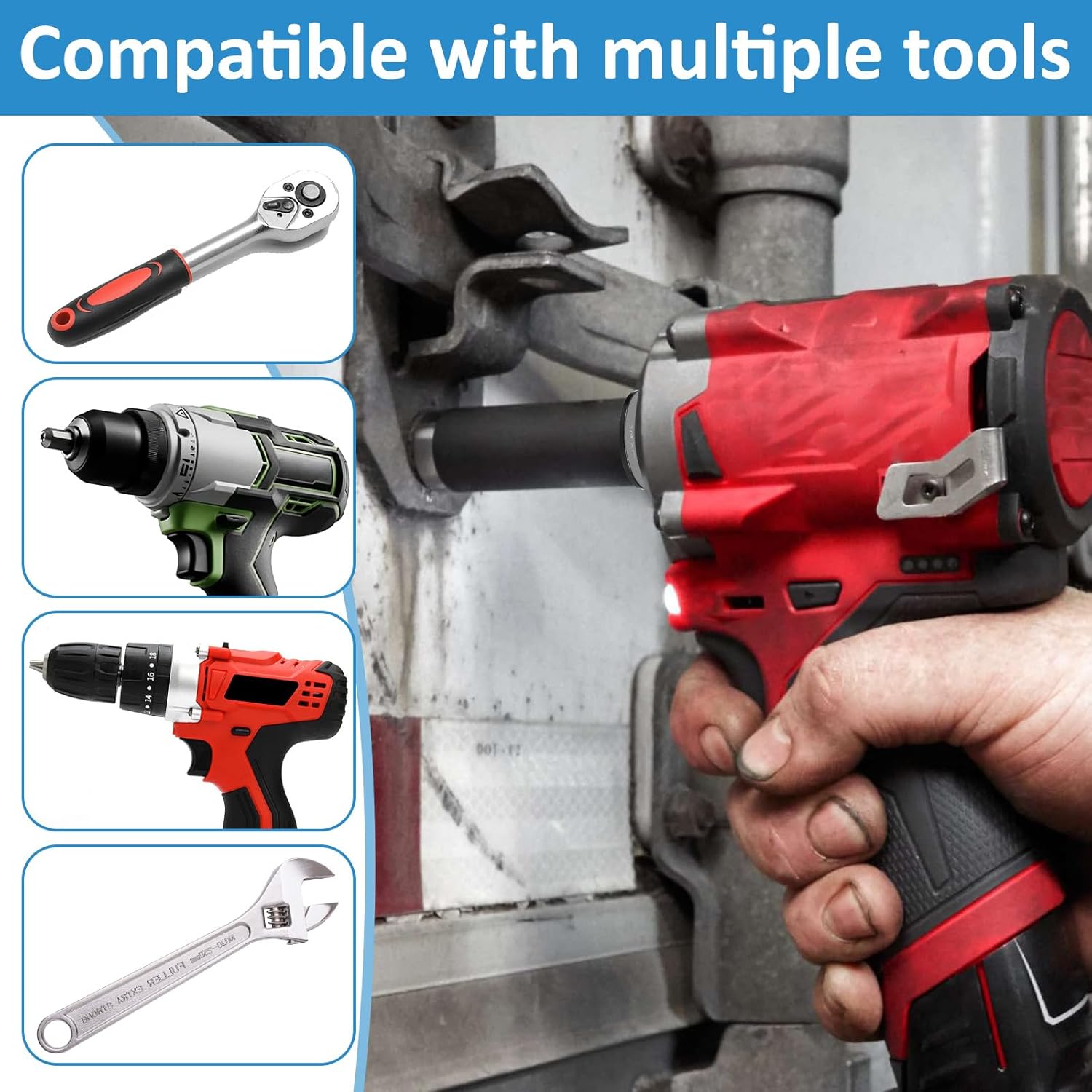 4PCS Low Profile Impact Socket Adapter Set, Designed for Tight Spaces, Drive Ratchet Adapter Set (1" to 3/4", 3/4" to 1/2", 1/2" to 3/8",and 3/8" to 1/4"）