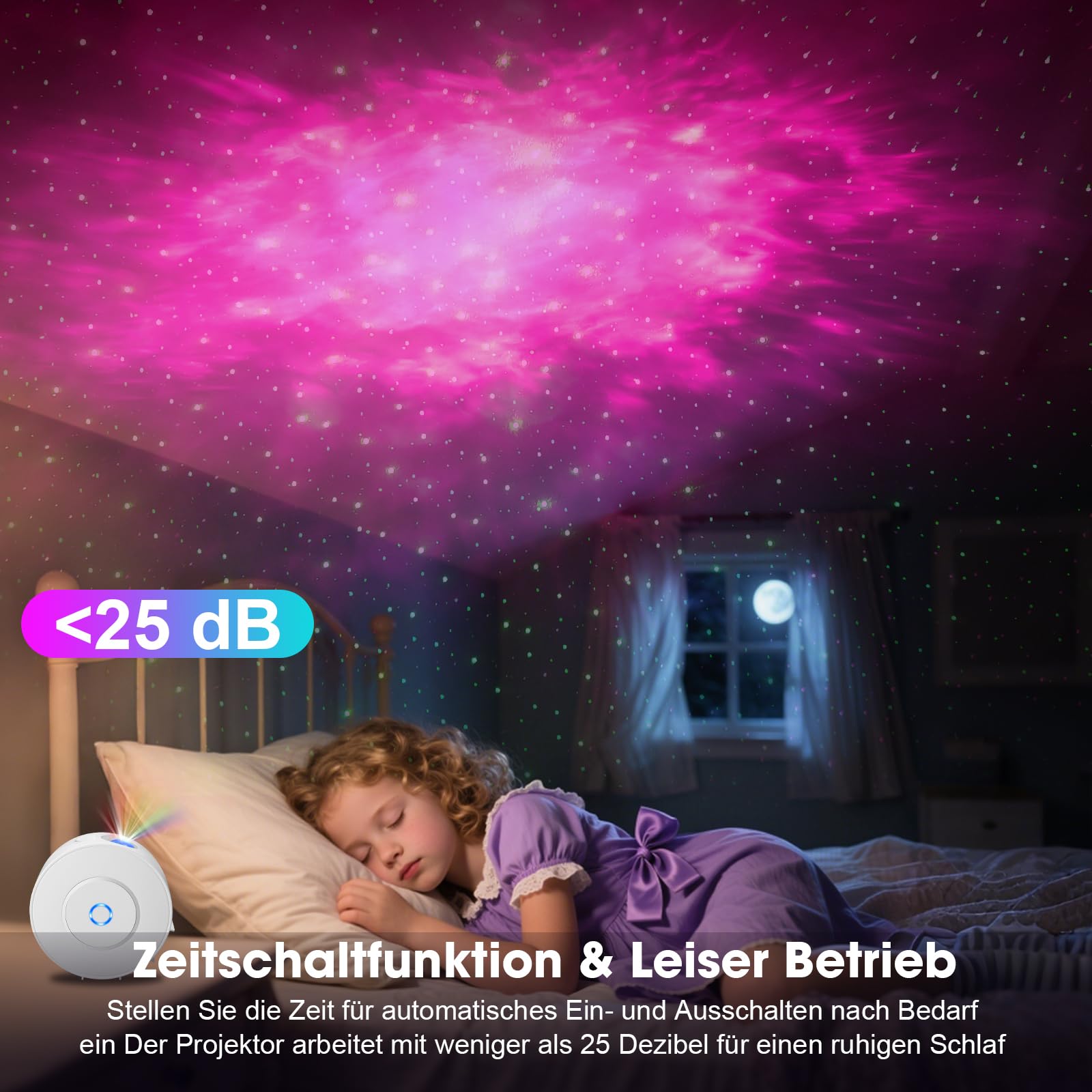 Smart Sternenhimmel Projektor, WLAN Galaxy Projector mit Fernbedienung, App & Sprachsteuerung, 16M Farben Sternenprojektor, 25 dB leiser Betrieb mit 4 Positionierungswinkeln
