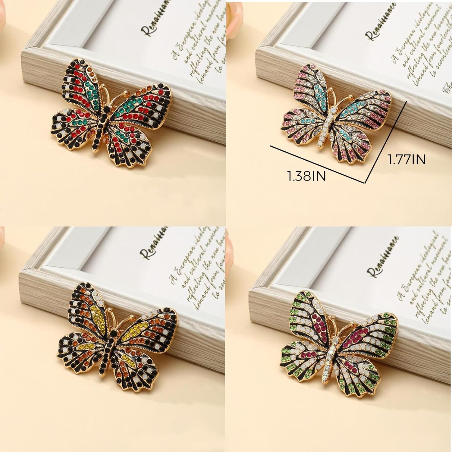6 PCS Butterfly Brooch Pins for Women Multicolor Rhinestone Crystal Butterfly Lapel Pin for Clothing Bags Hats - Image 2