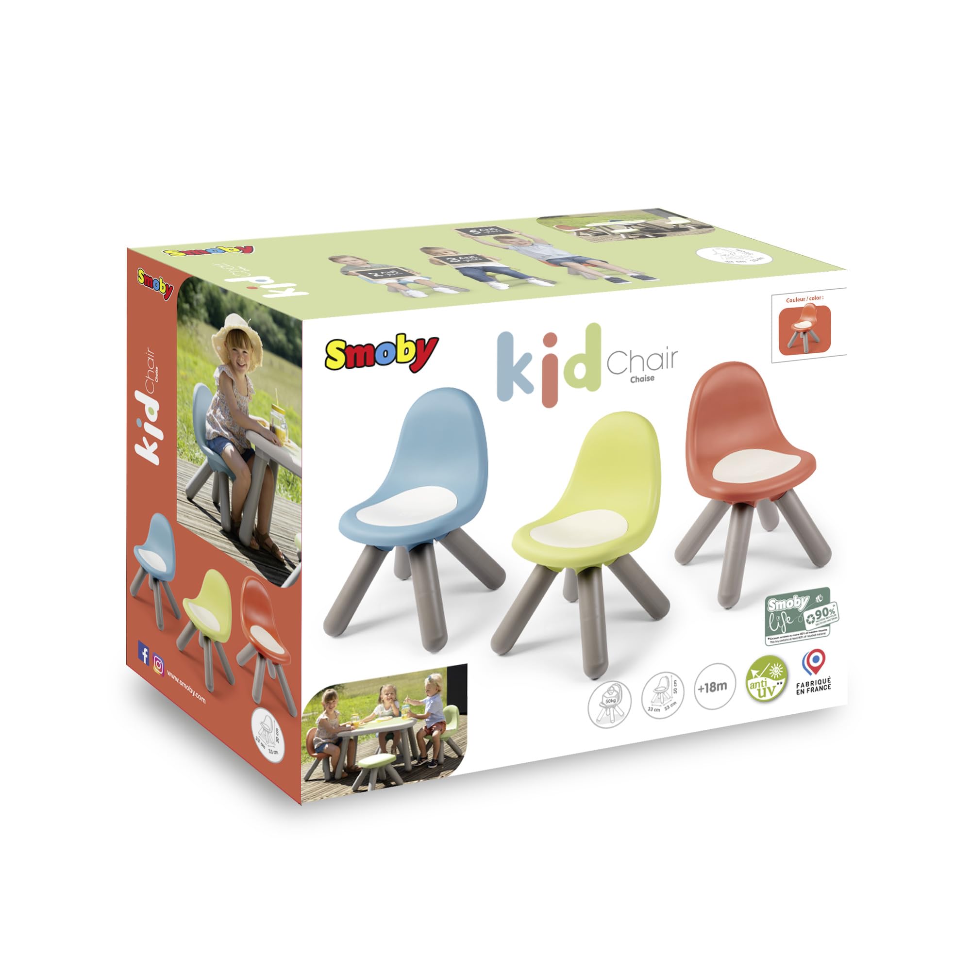 Smoby - Sedia color terra cotta Life Kid, plastica riciclata, rispetto ambiente, per bambini dai 18 mesi, portata max 50 Kg, 7600880122