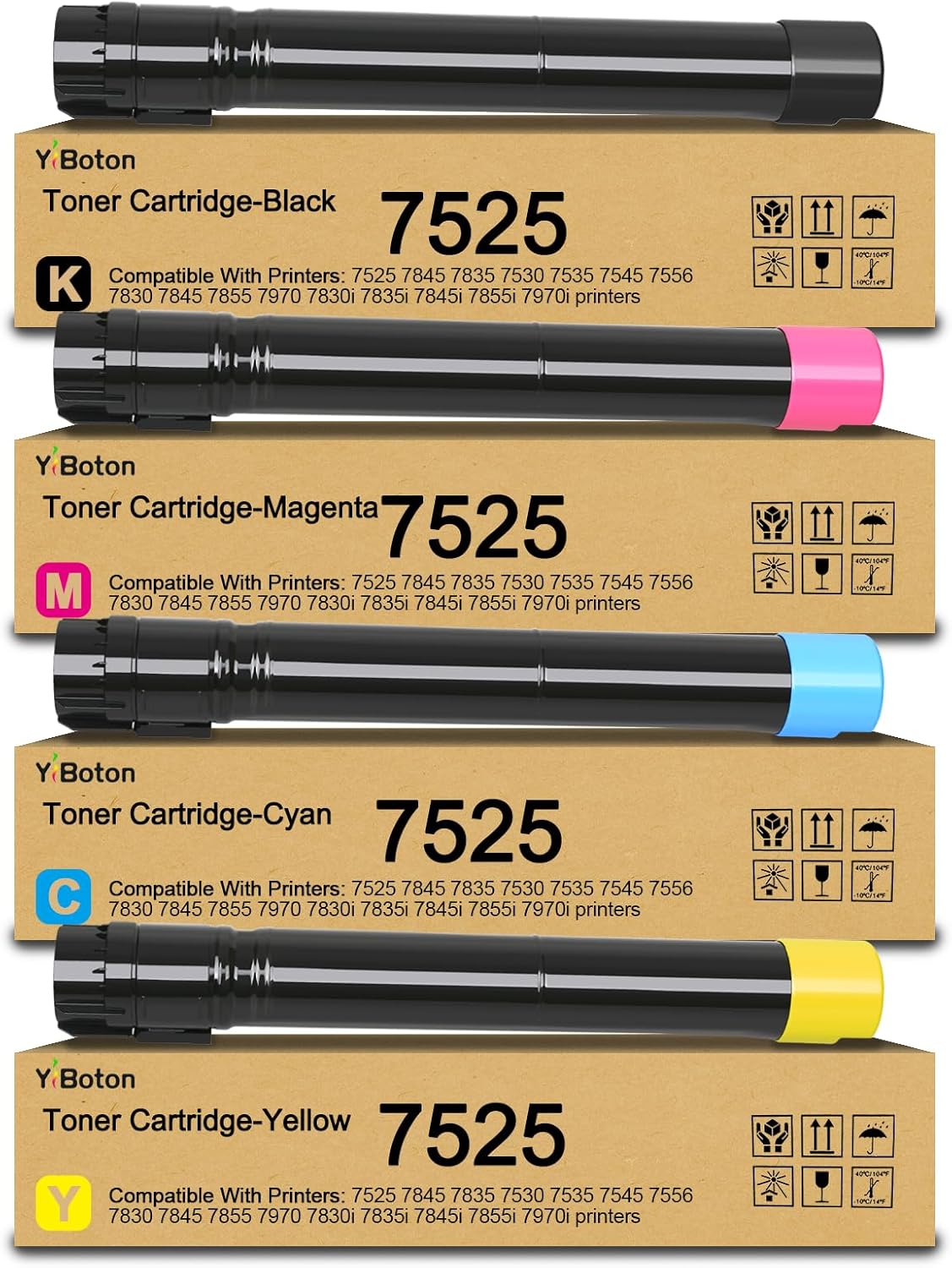 High Yield 7525 Toner Cartridge Compatible for Xerox Workcentre 7830 7835 7845 7855 7970 7525 7530 7535 7545 7556 7830i 7835i 7845i 7855i 7970i Printer.4-Pack 006R01513 006R01514 006R01515 006R01516