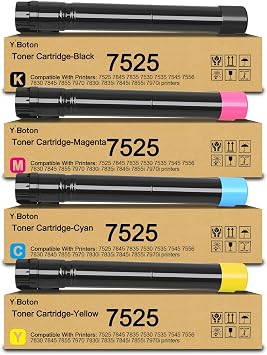 High Yield 7525 Toner Cartridge Compatible for Xerox Workcentre 7830 7835 7845 7855 7970 7525 7530 7535 7545 7556 7830i 7835i 7845i 7855i 7970i Printer.4-Pack 006R01513 006R01514 006R01515 006R01516