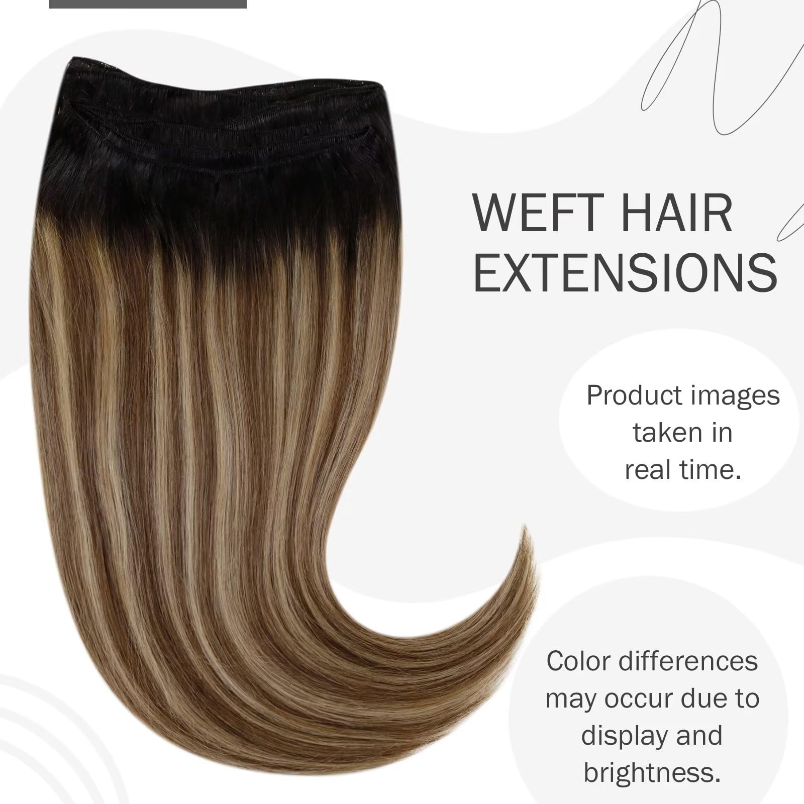ã€?Discountã€‘Hetto Ombre Weft Hair Extensions Human Hair Sew in Weft Extensions 18 Inch 100g #1B/6/27 Black to Brown Highlighted Blonde Balayage Weft Hair Extensions Sew in Human Hair