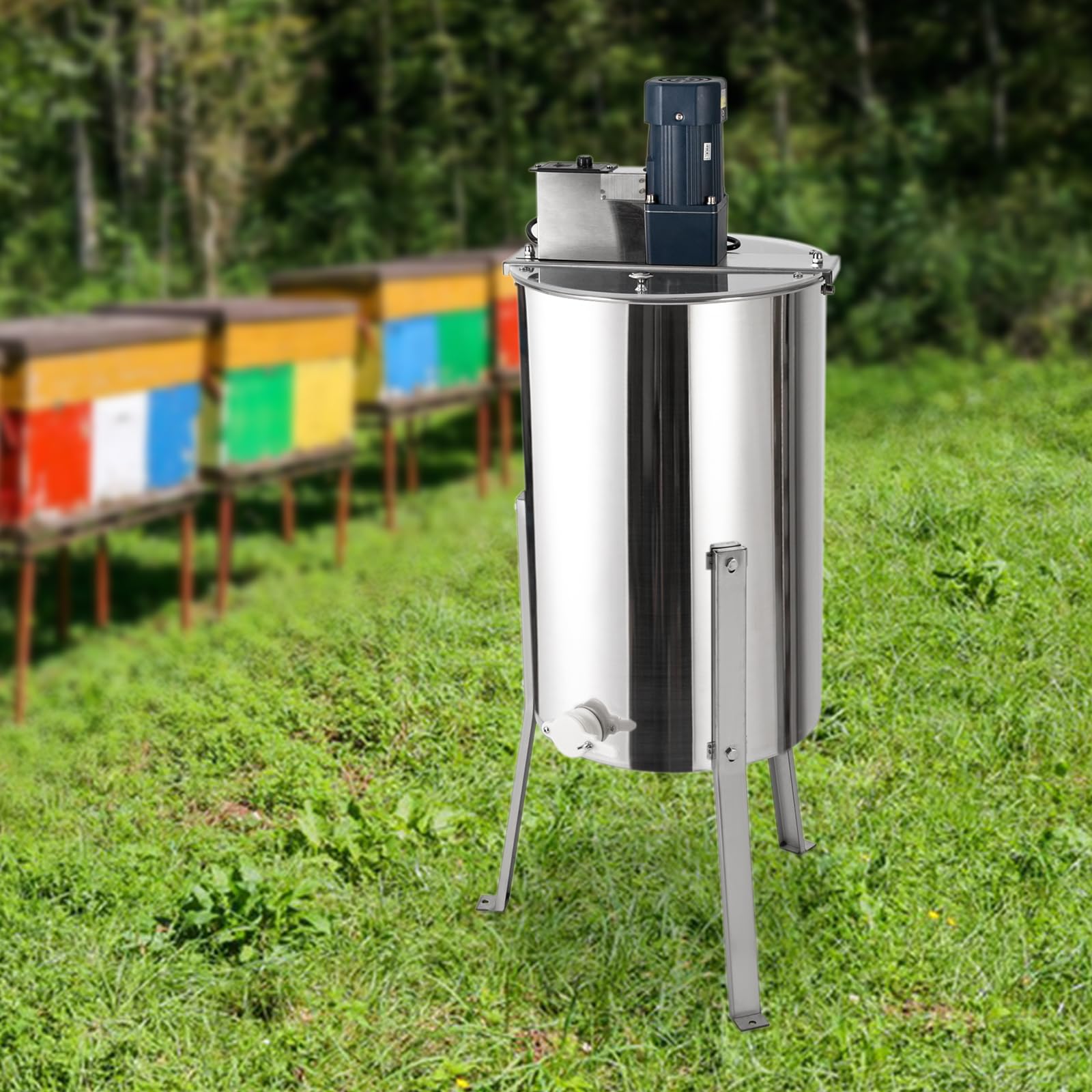 Elektrische Honigschleuder 3 Rahmen Edelstahl drehzahlverstellbar Honigextraktor mit Acryl Deckel 140W 370U/min standfest leicht zu reinigen für Hobbyimker Kleinimker Imkerei Bienenzucht Bauernhof