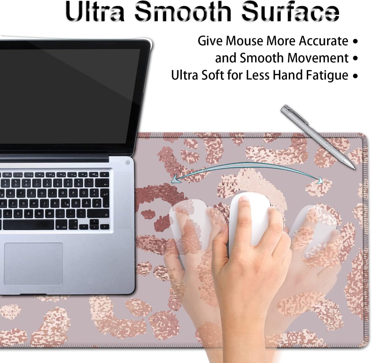 Rose Gold Leopard Pink XXL Mouse Mat - 31.5x11.8in Waterproof Gaming Mouse Pad with Ergonomic Memory Foam Wrist Rest Support for Home Office